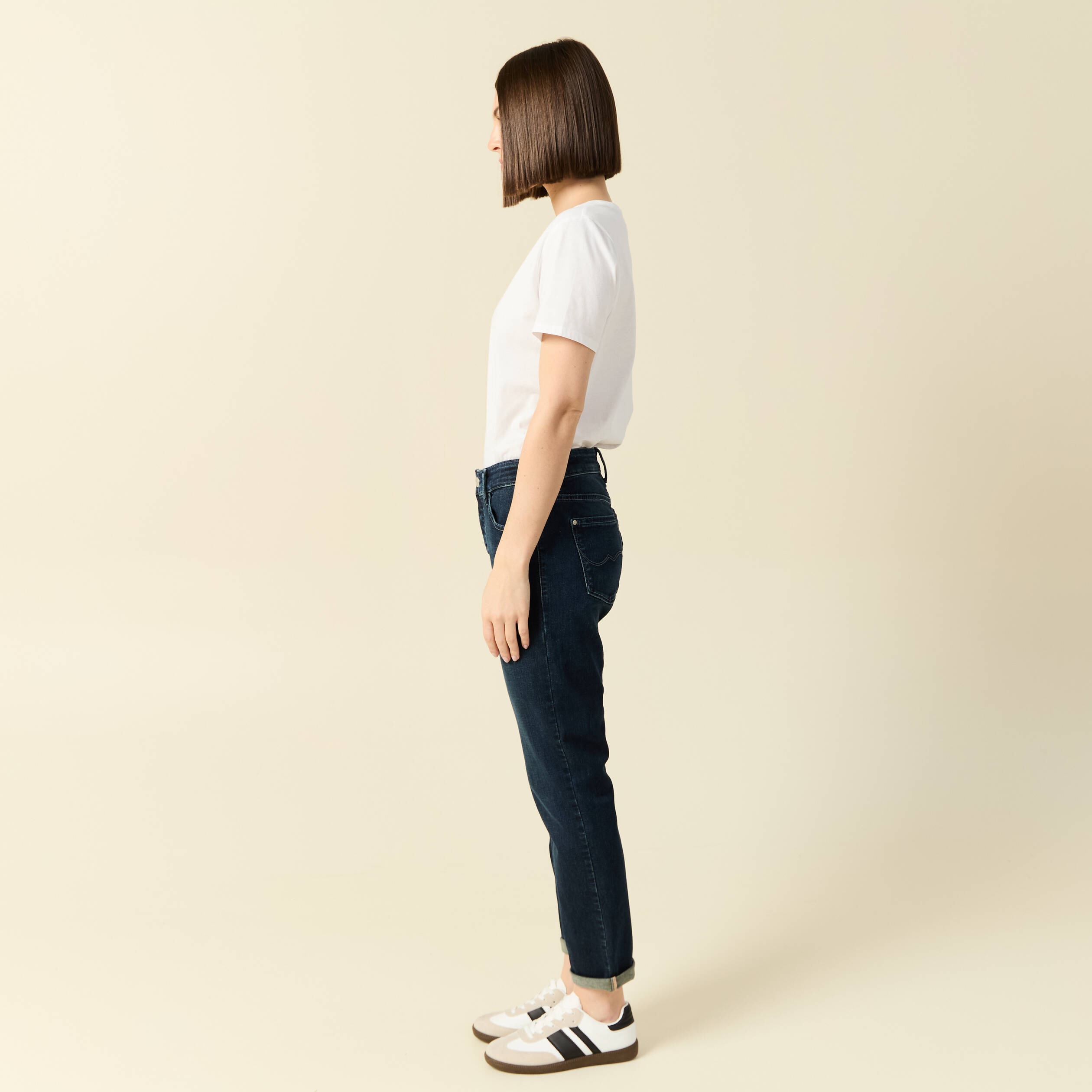 jeans girlfriend taille haute denim dirty femme Jeans girlfriend taille haute denim dirty femme