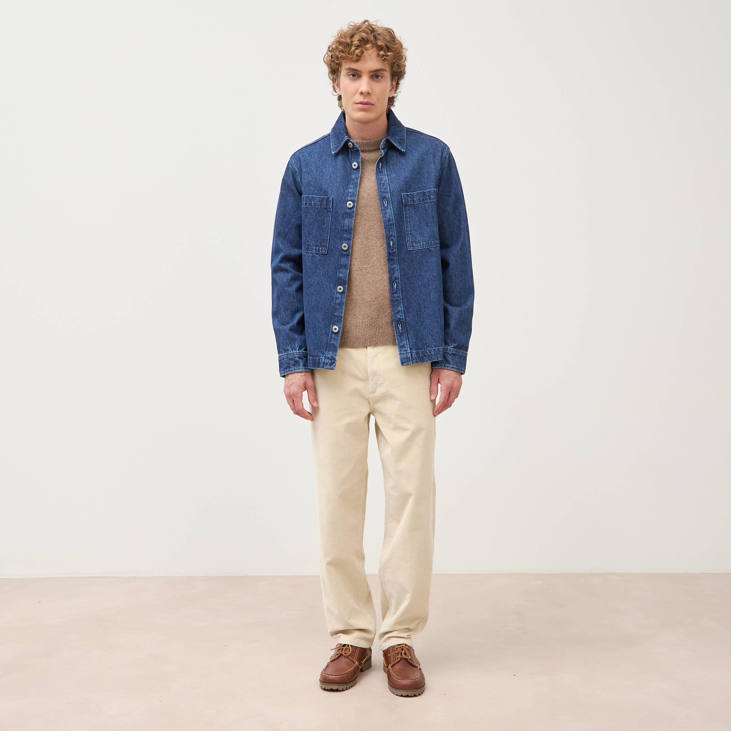Pantalon droit en velours longueur 32 sable homme