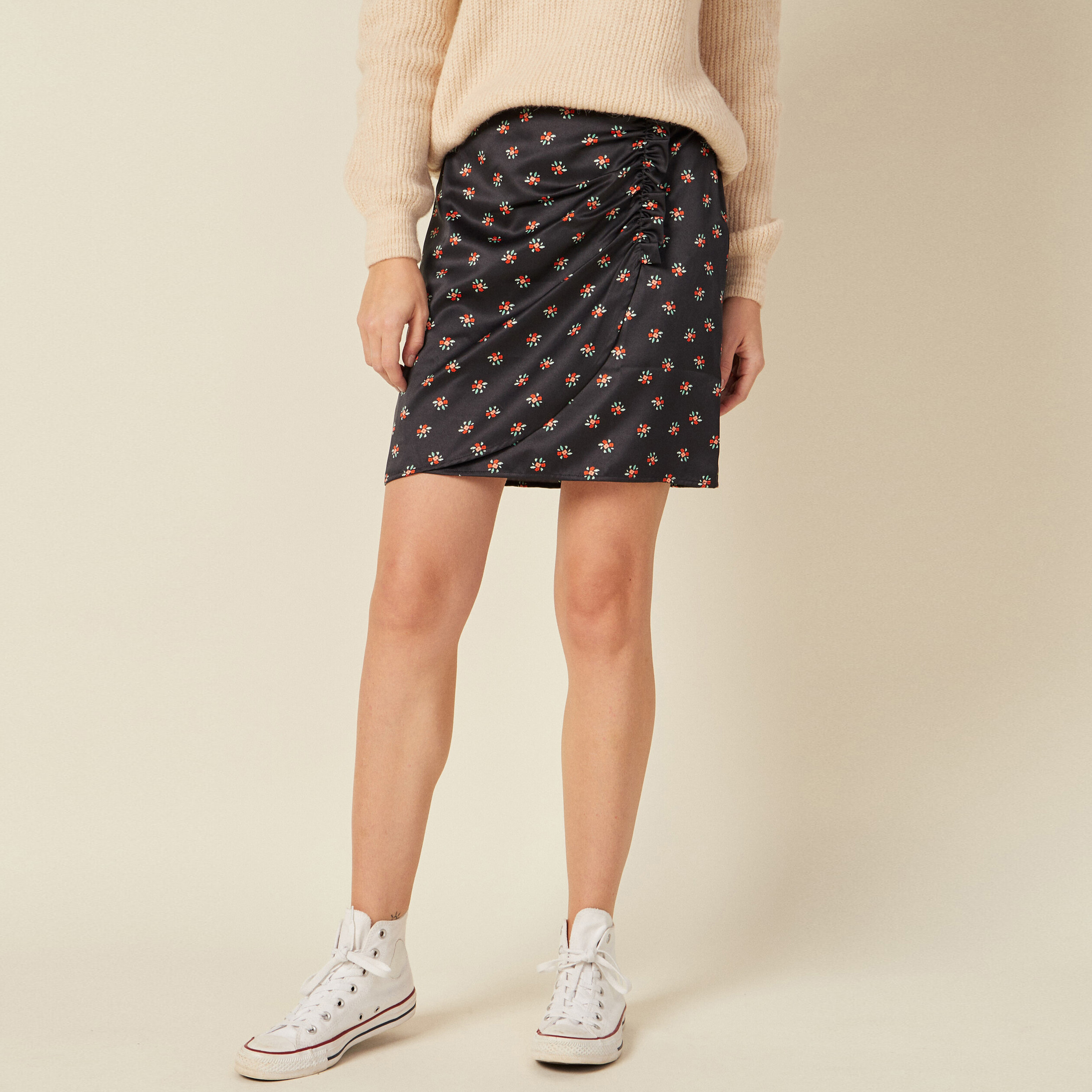 jupe droite froncee satinee noir femme Jupe droite froncée satinée noir femme