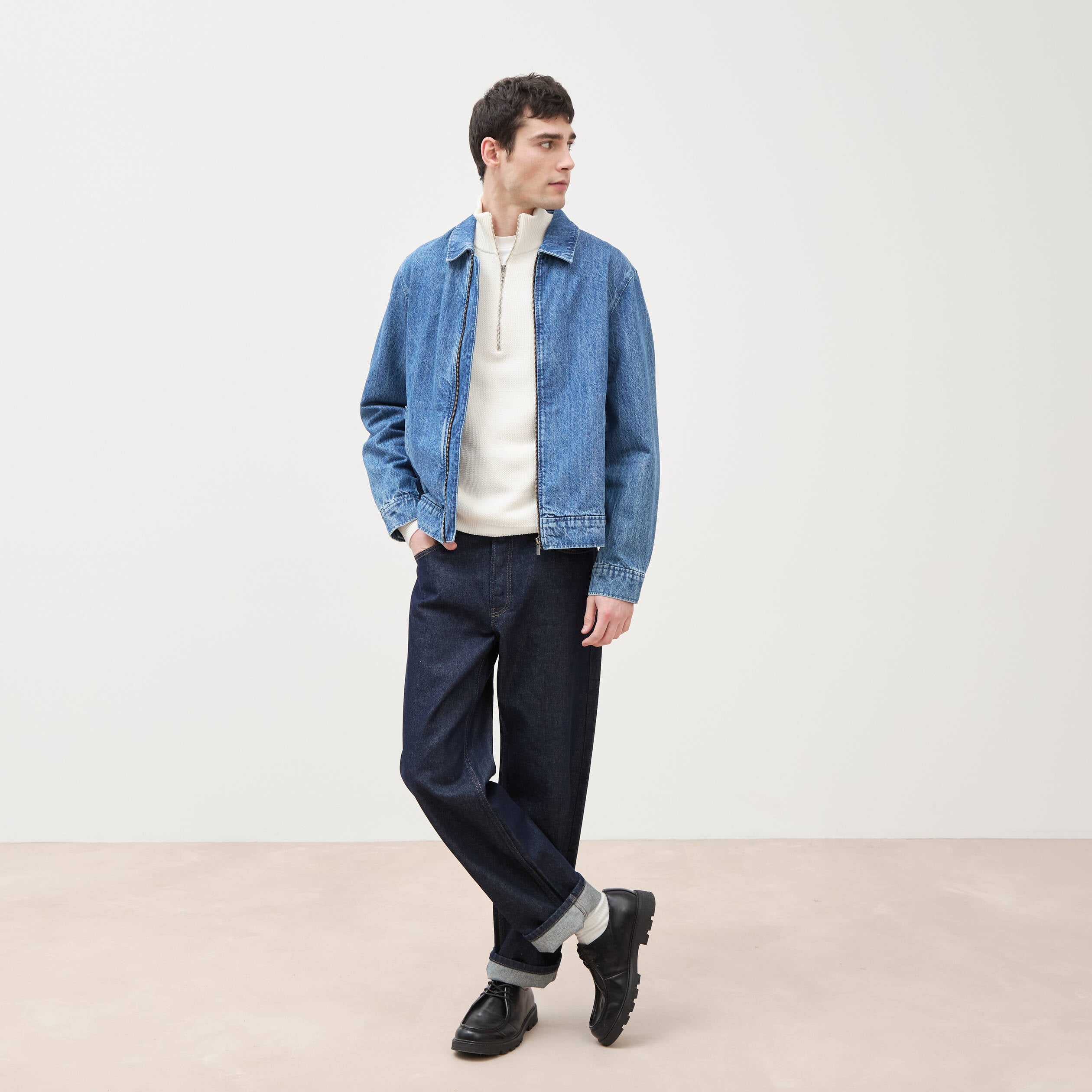 Pull col camionneur ecru homme