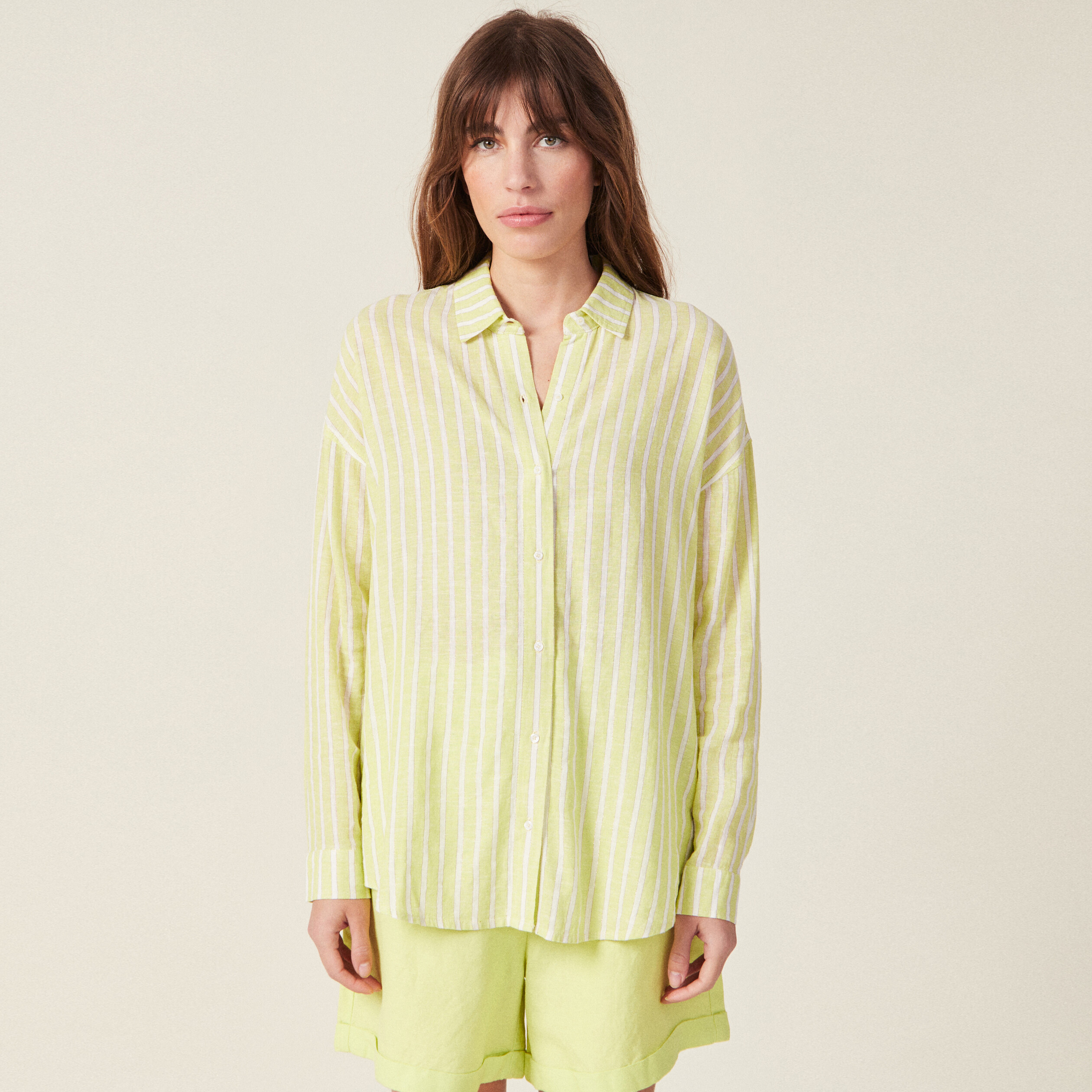 Chemise manches longues vert anis femme