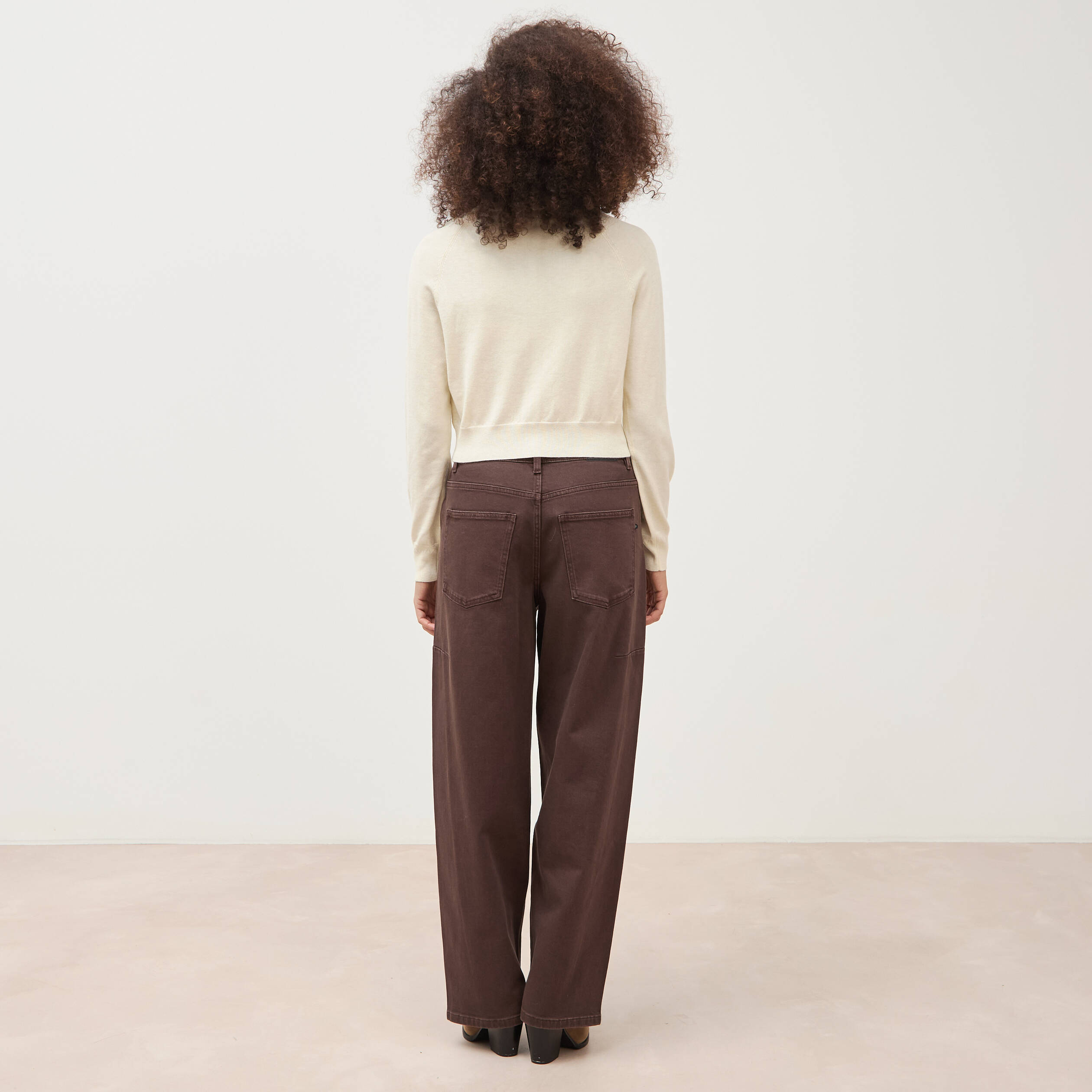 Gilet droit cropped manches longues creme femme
