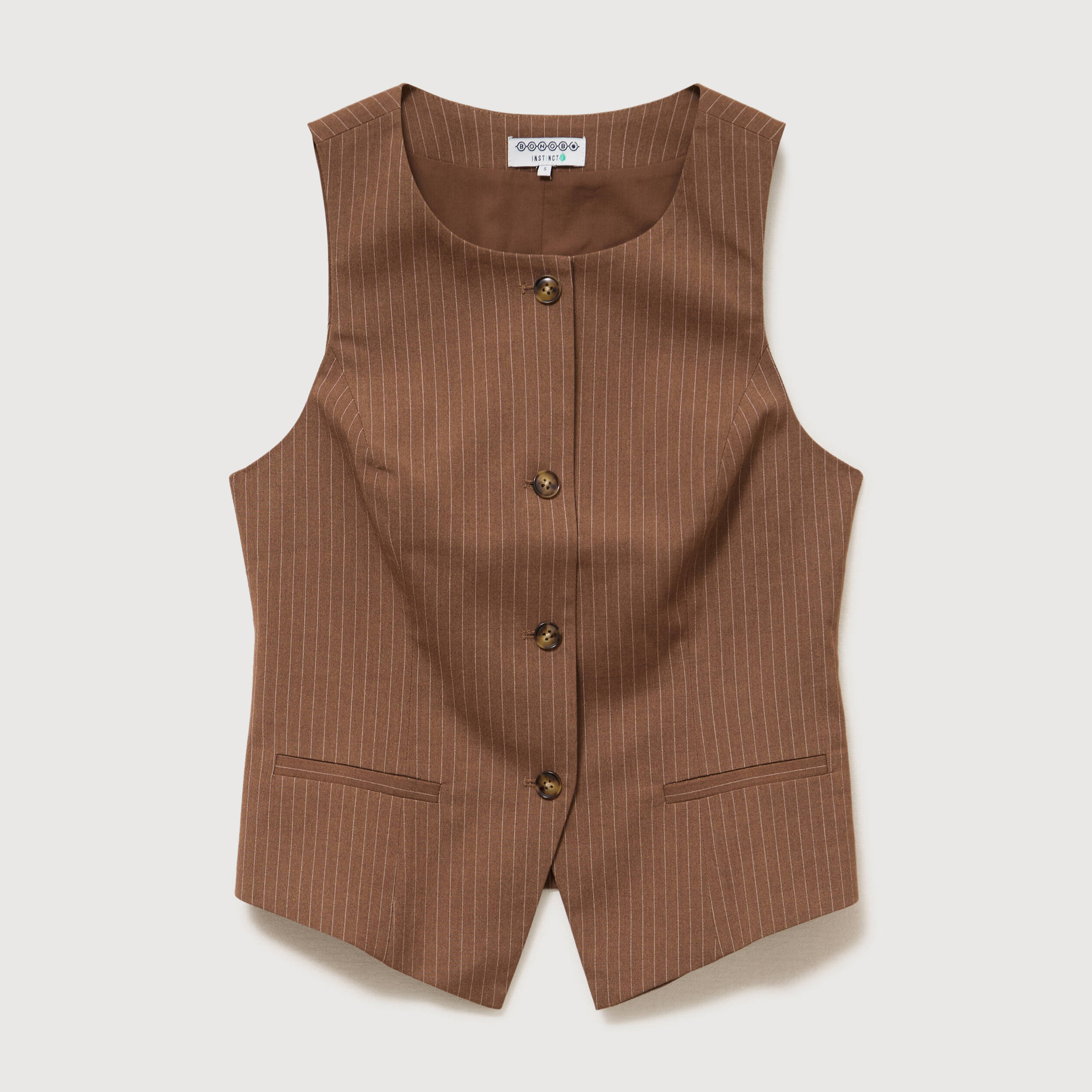 Gilet sans manches col rond doubl&eacute; marron femme