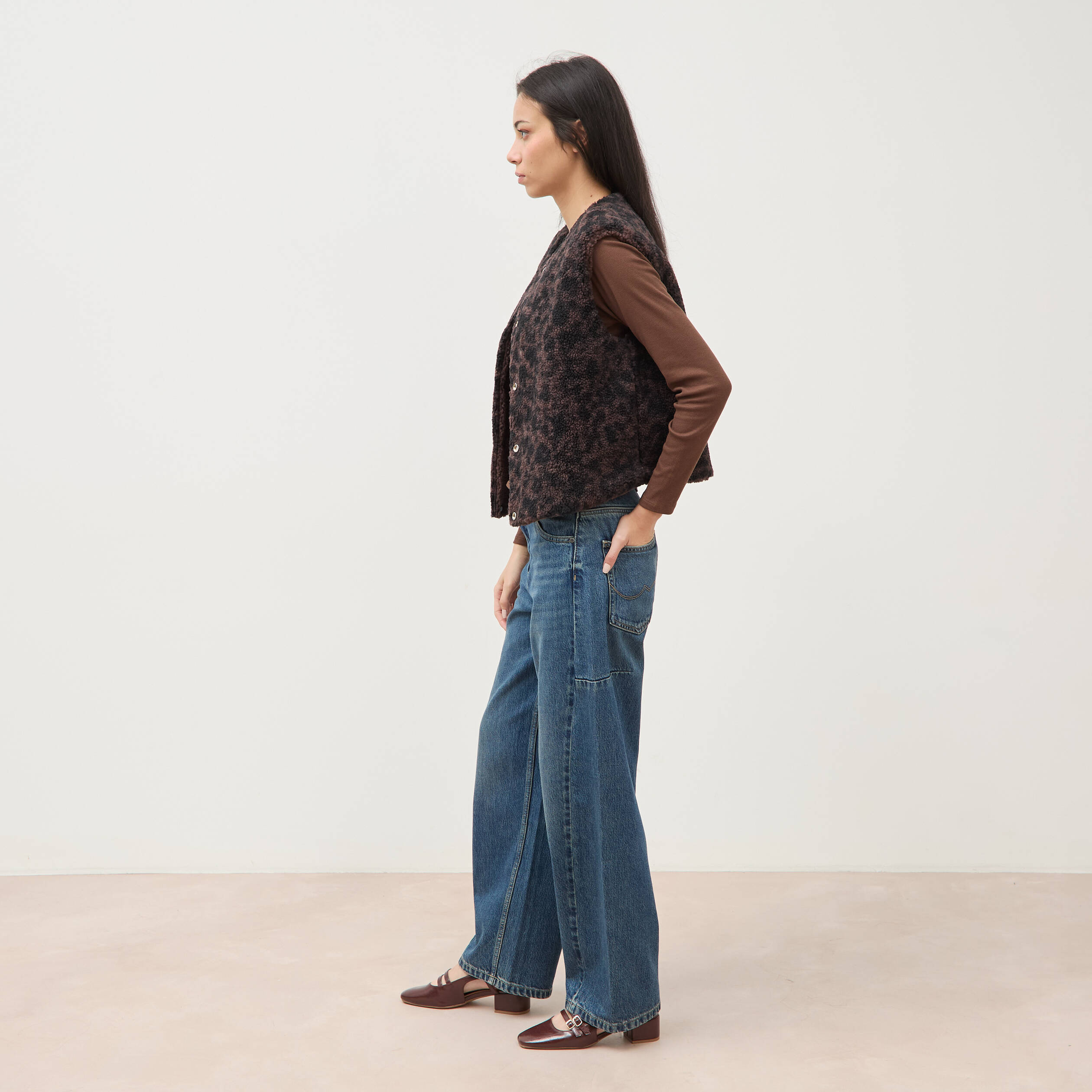 Gilet sans manches r&eacute;versible marron chocolat femme