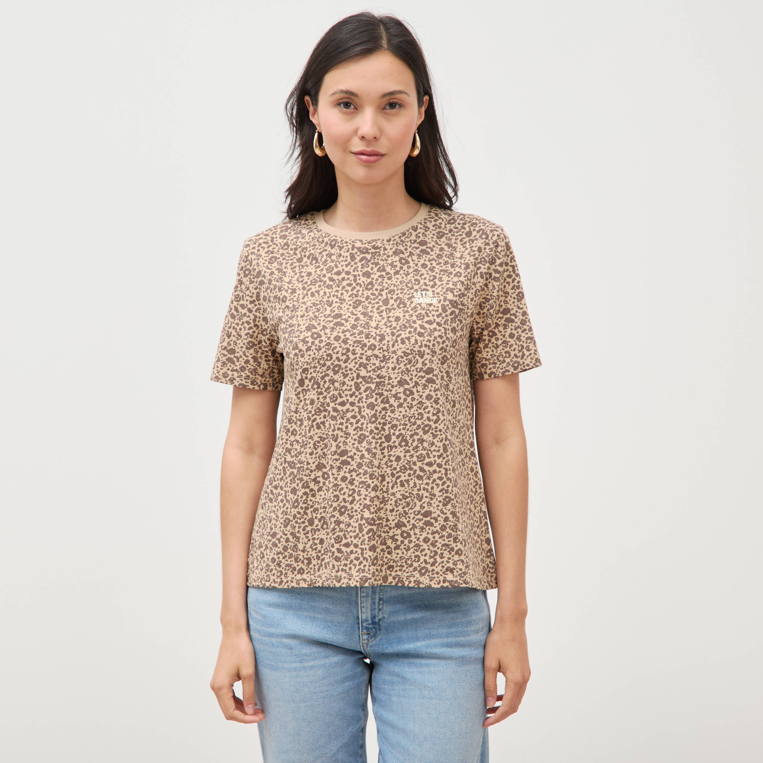 T-shirt droit col rond manches courtes sable femme