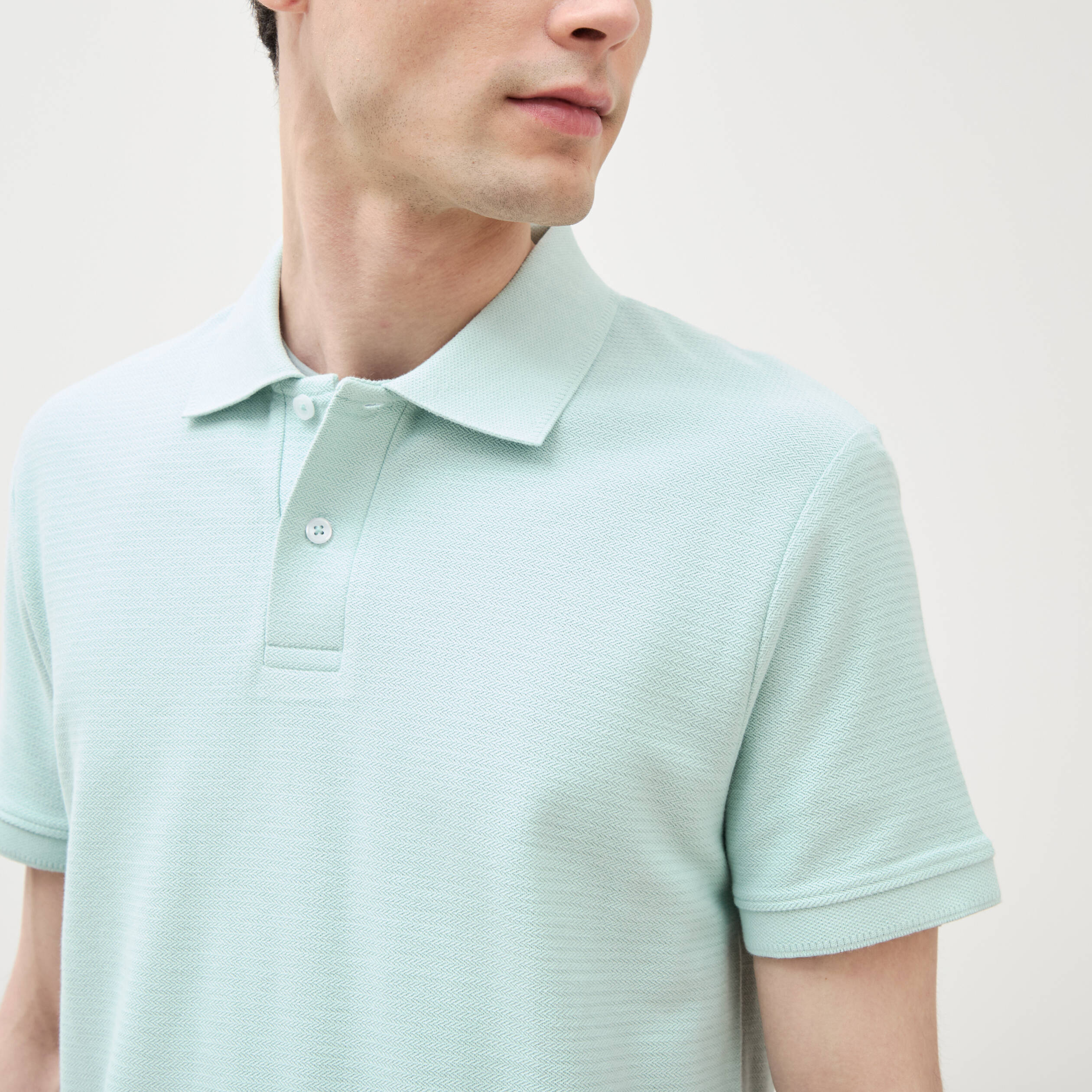 Polo cintr&eacute; manches courtes bleu gris homme