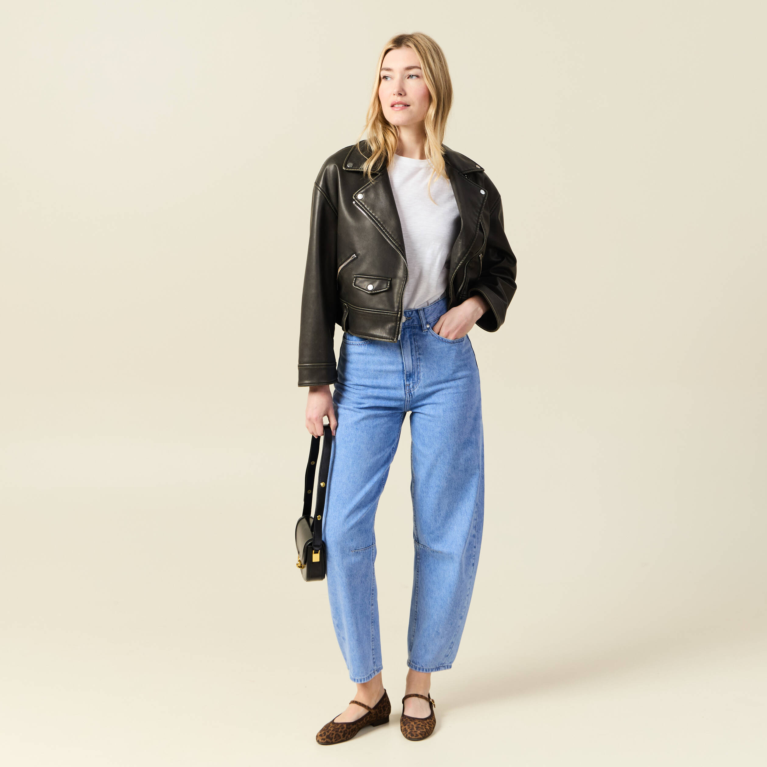 Jeans slouchy 7/8&egrave;me denim baby bleu femme