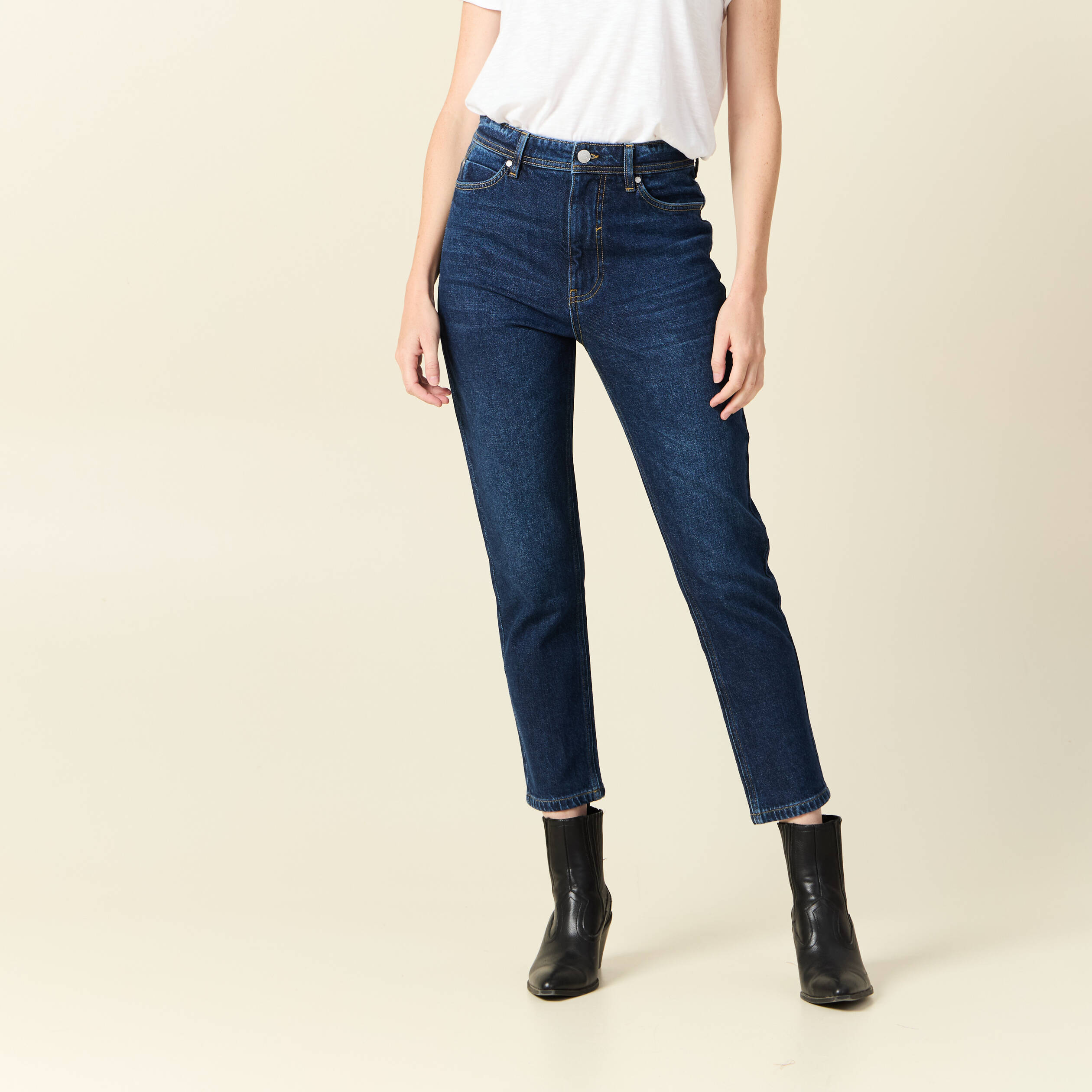 jeans mom slim denim brut femme Jeans mom slim denim brut femme