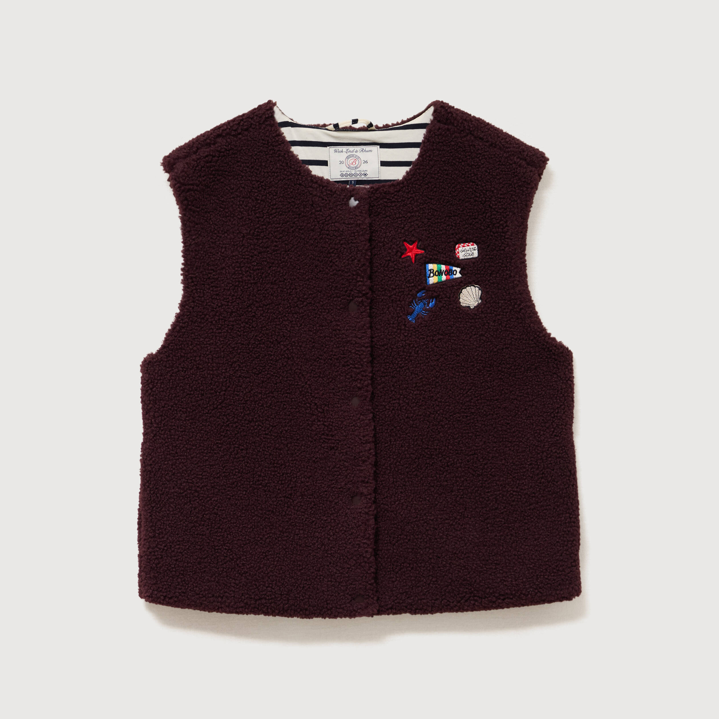Cardigan droit sans manches doubl&eacute; bordeaux femme