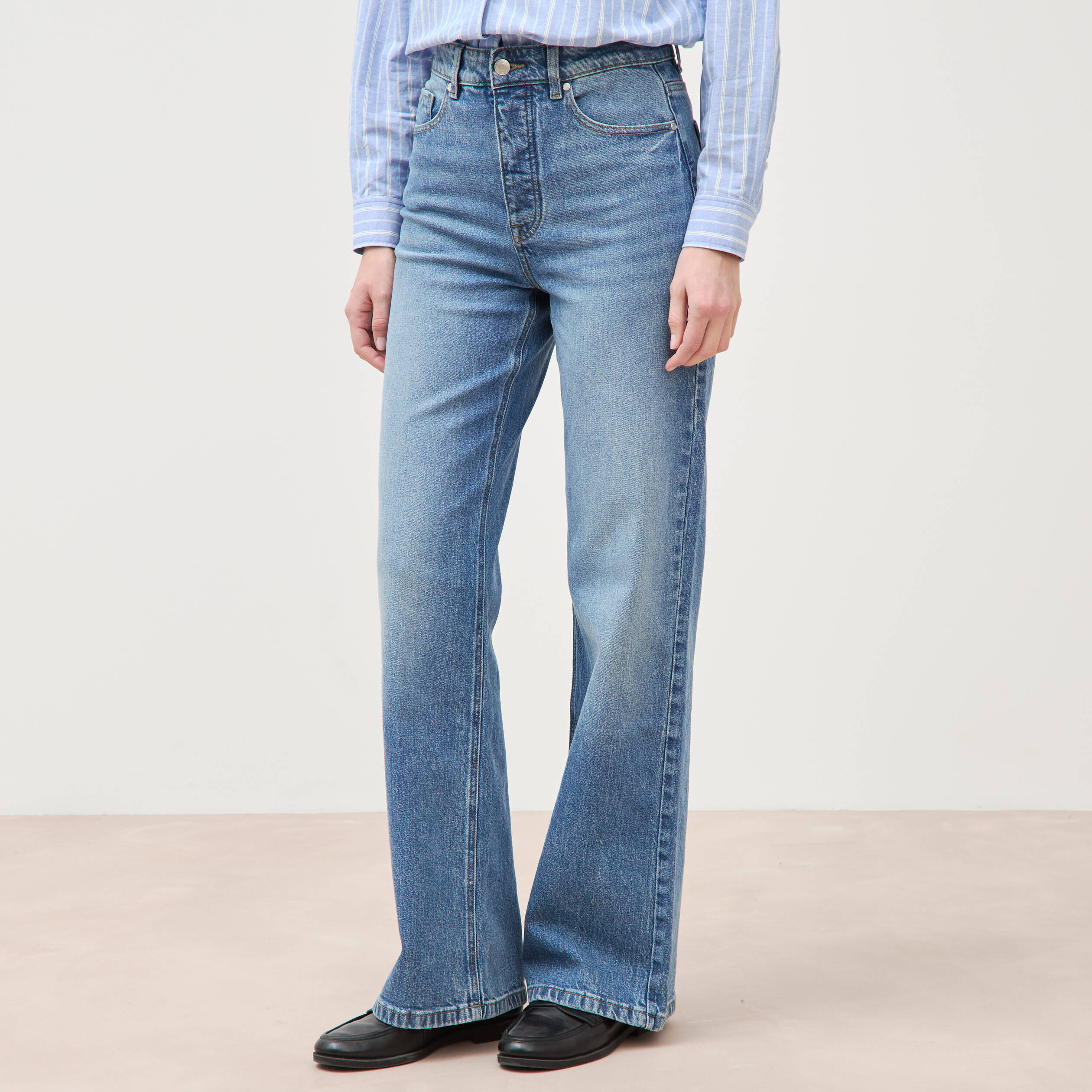 Jeans large taille haute denim stone femme
