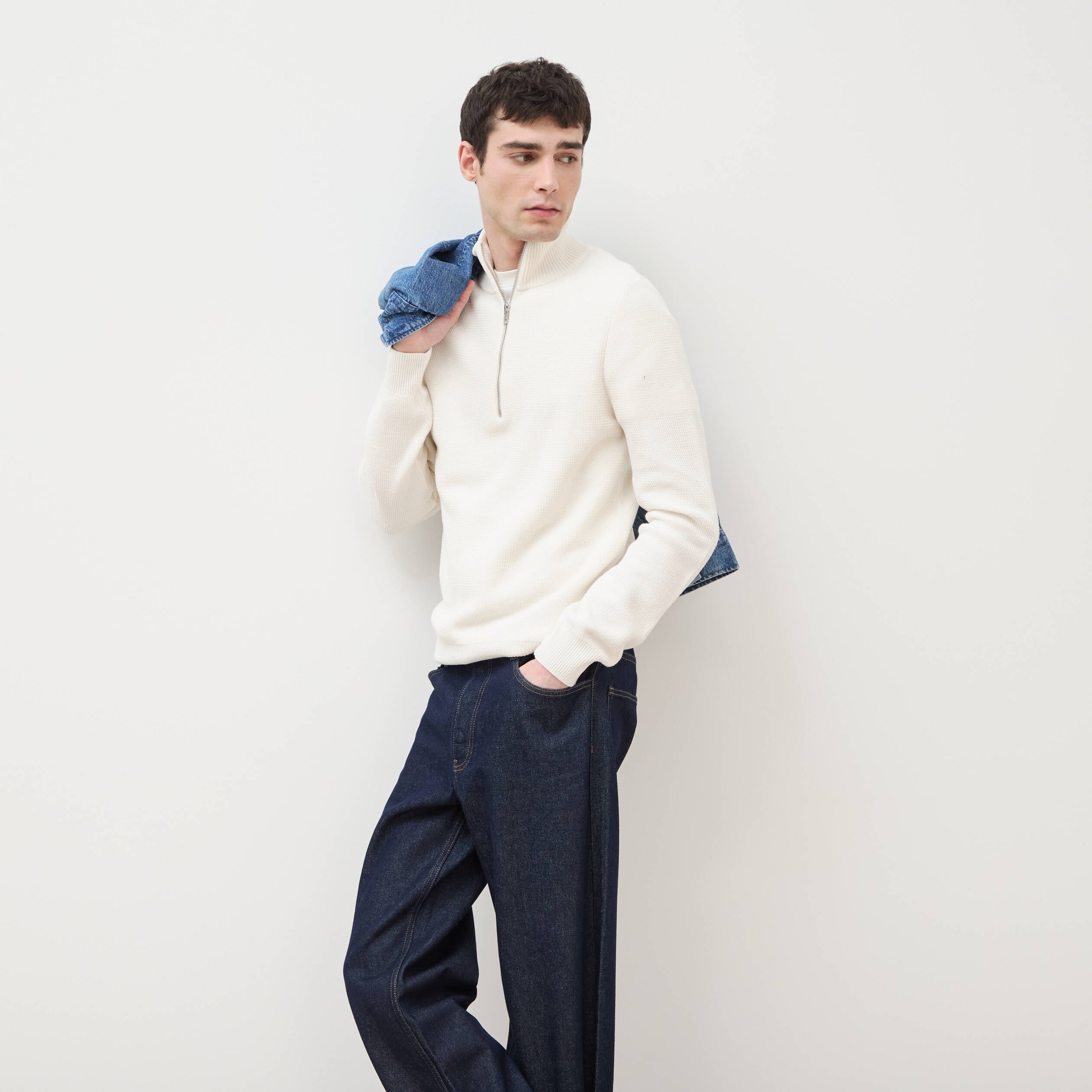 Pull col camionneur ecru homme