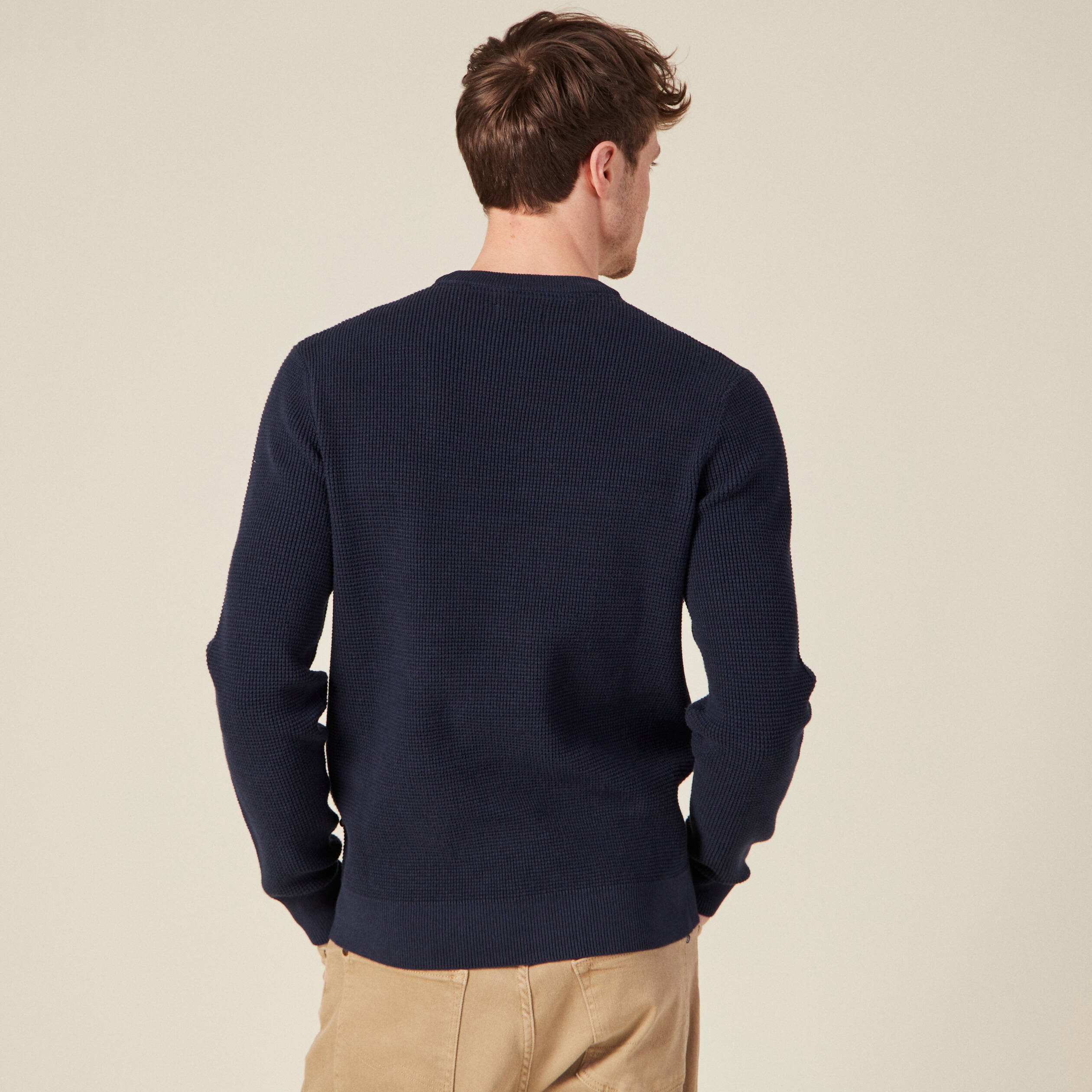 Pull manches longues col rond bleu foncé homme