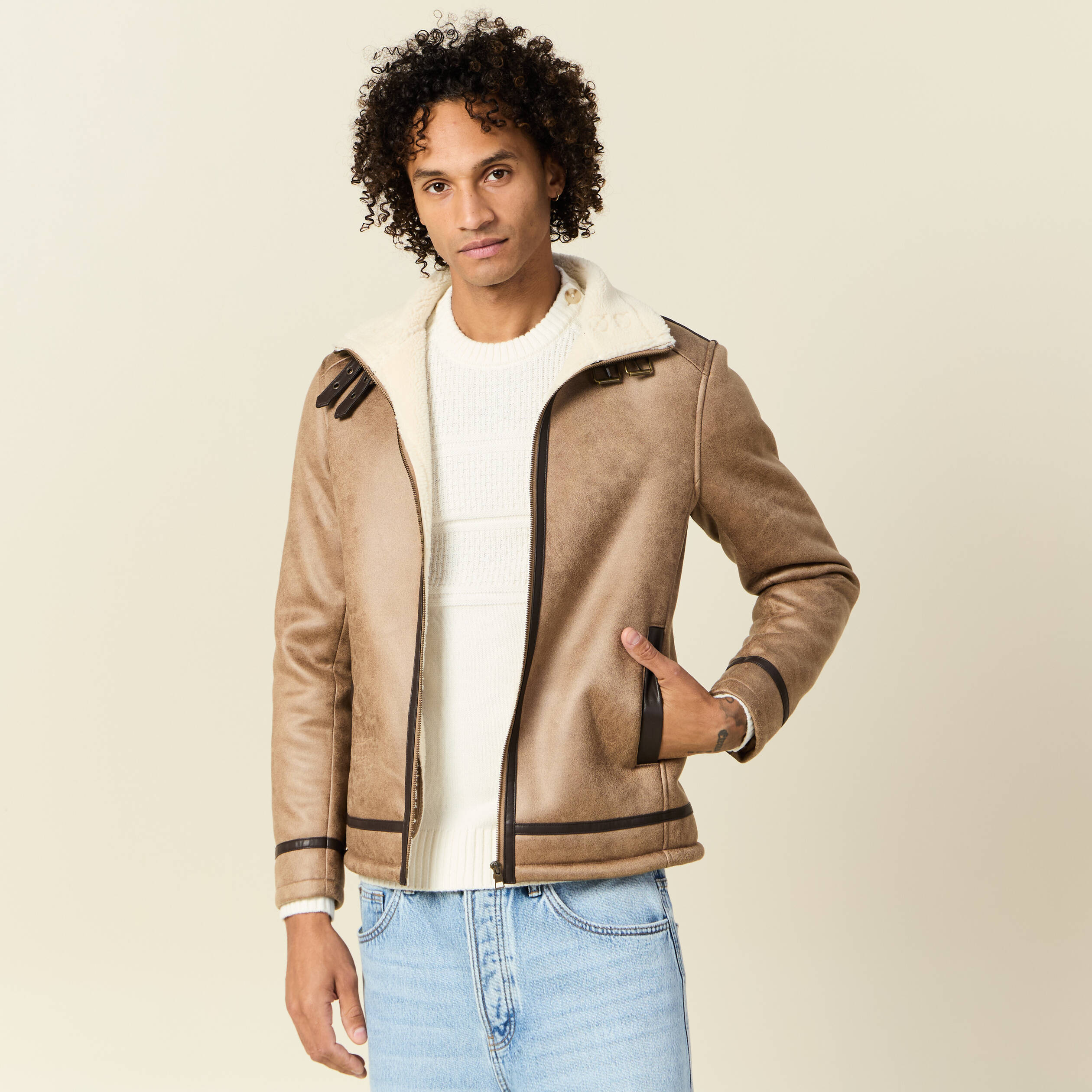 Blouson Cuir Blouson Homme Suedine Blouson Suédine Zippé Marron