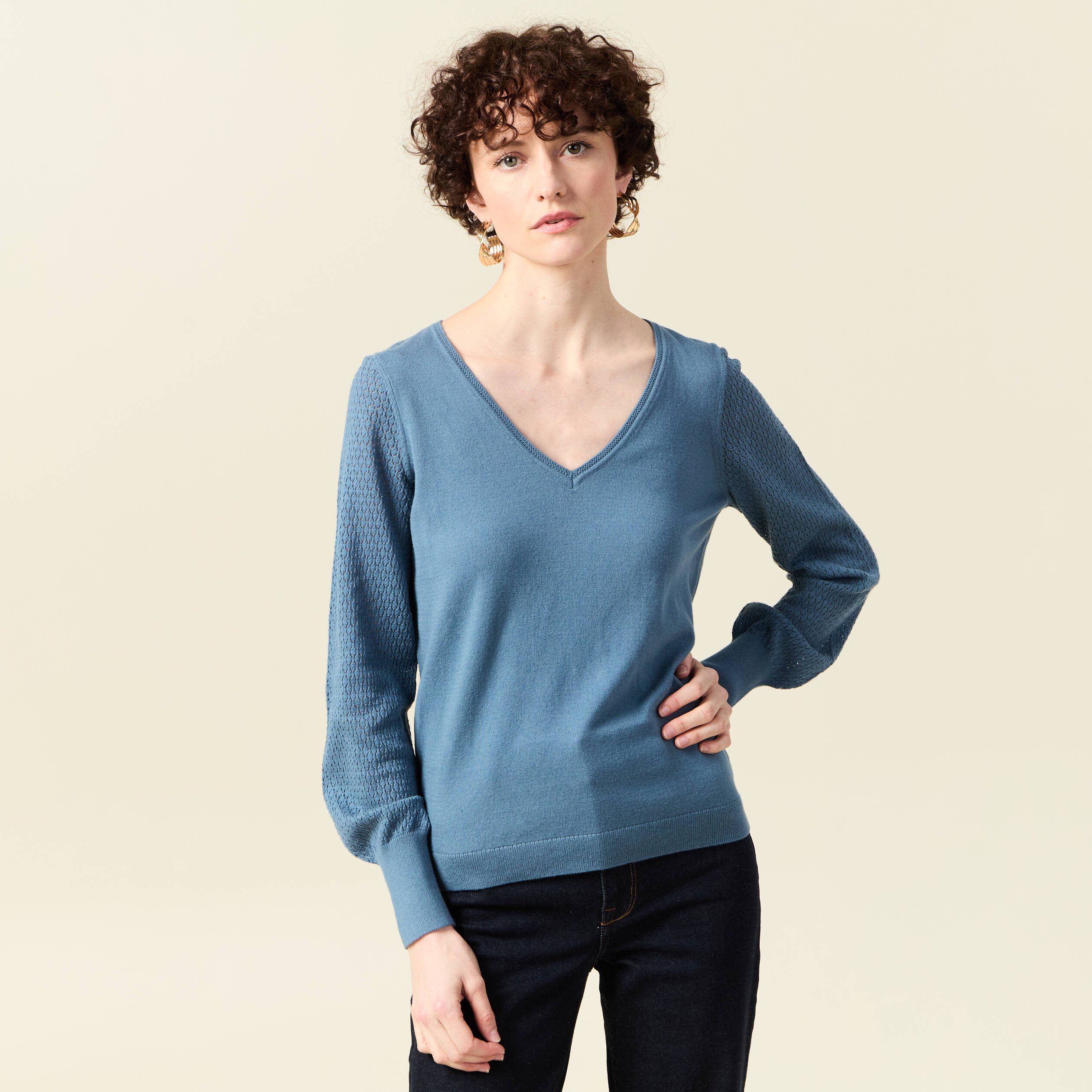 Pull manches longues bleu clair femme