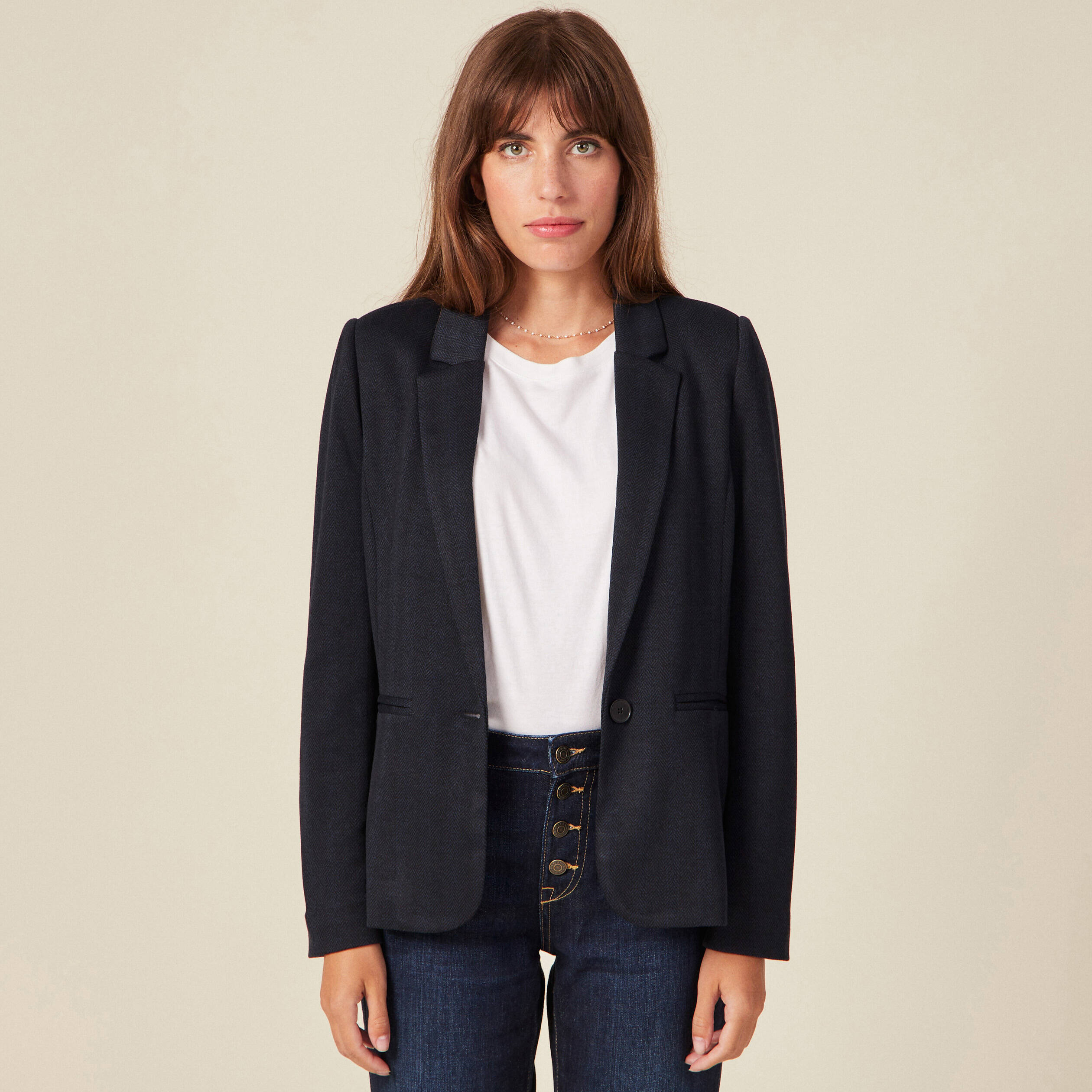 Veste blazer droite bleu marine femme