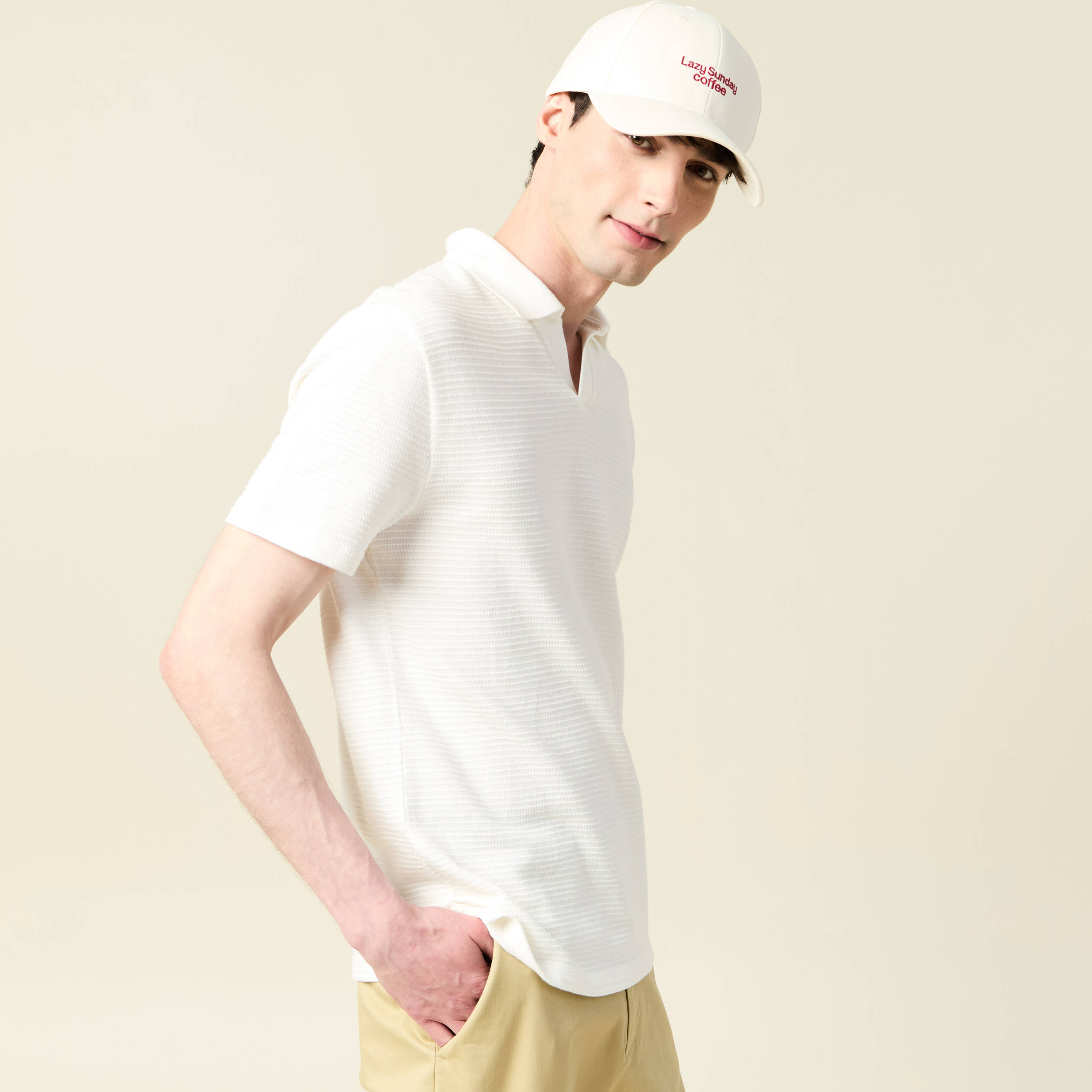Polo Shirt Polo Homme Bonobo Polo Manches Courtes En Coton Ecru