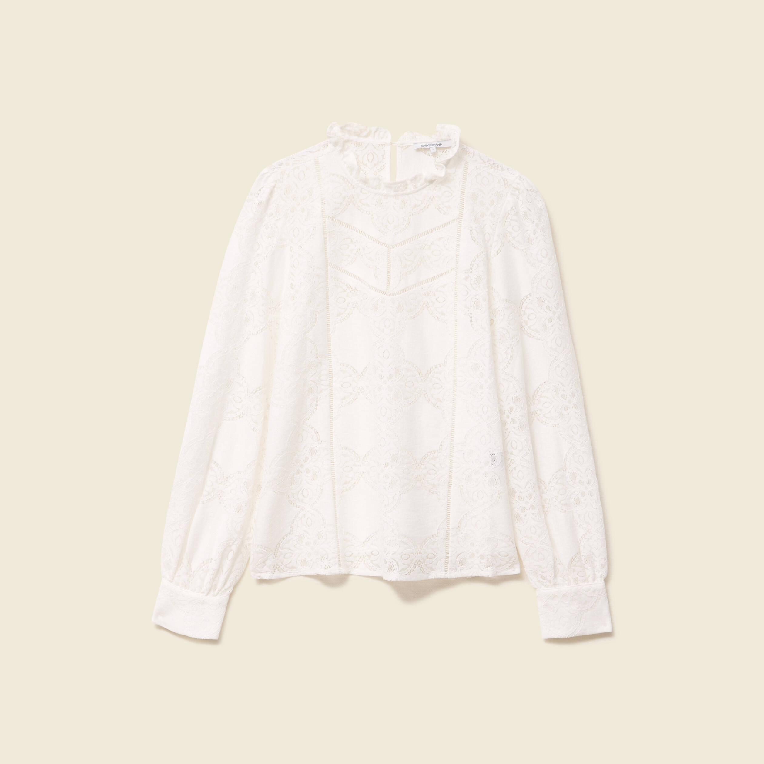 blouse cintree dentelle manches longues ecru femme Blouse cintrée dentelle manches longues ecru femme