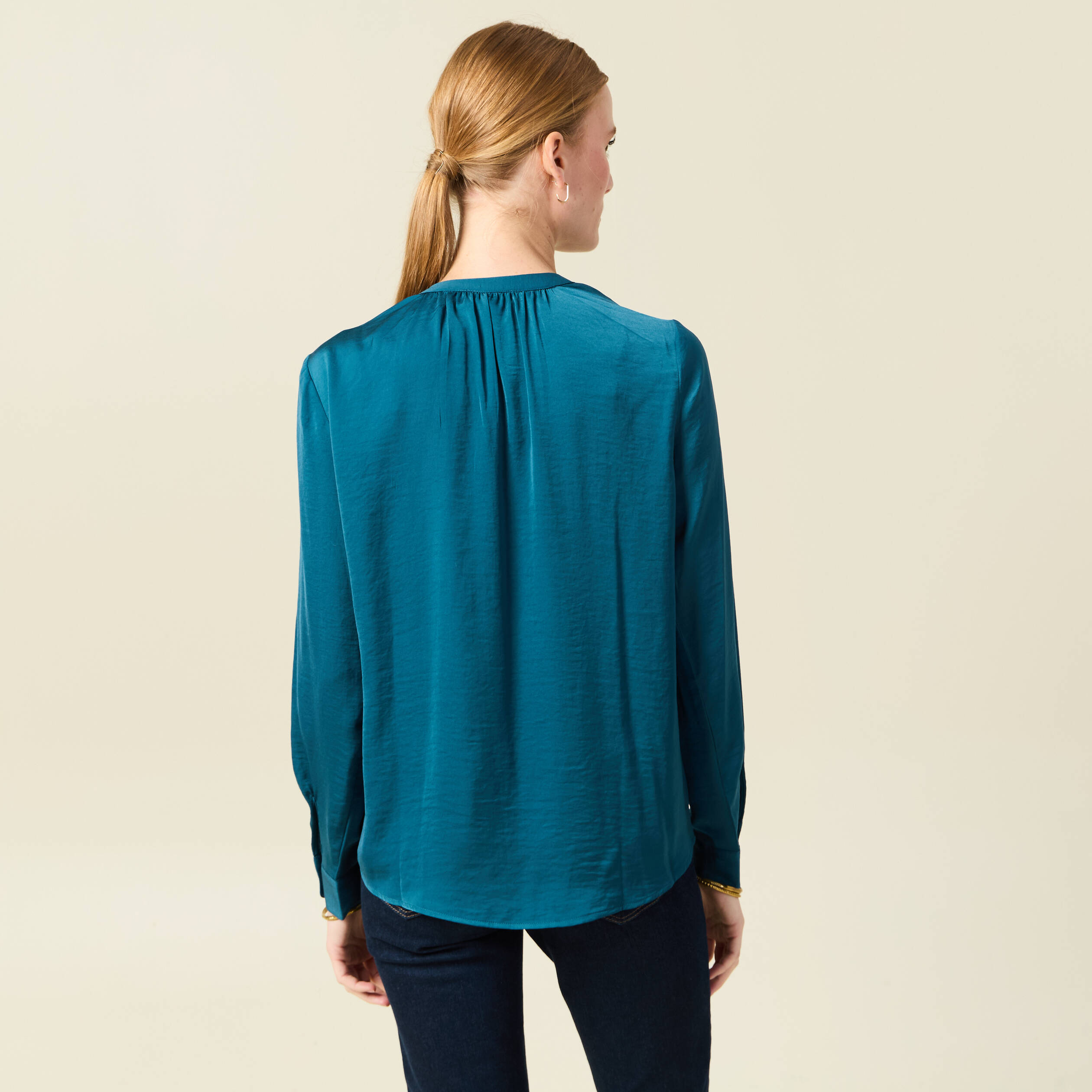 blouse manches longues satin bleu gris femme Blouse manches longues satin bleu gris femme