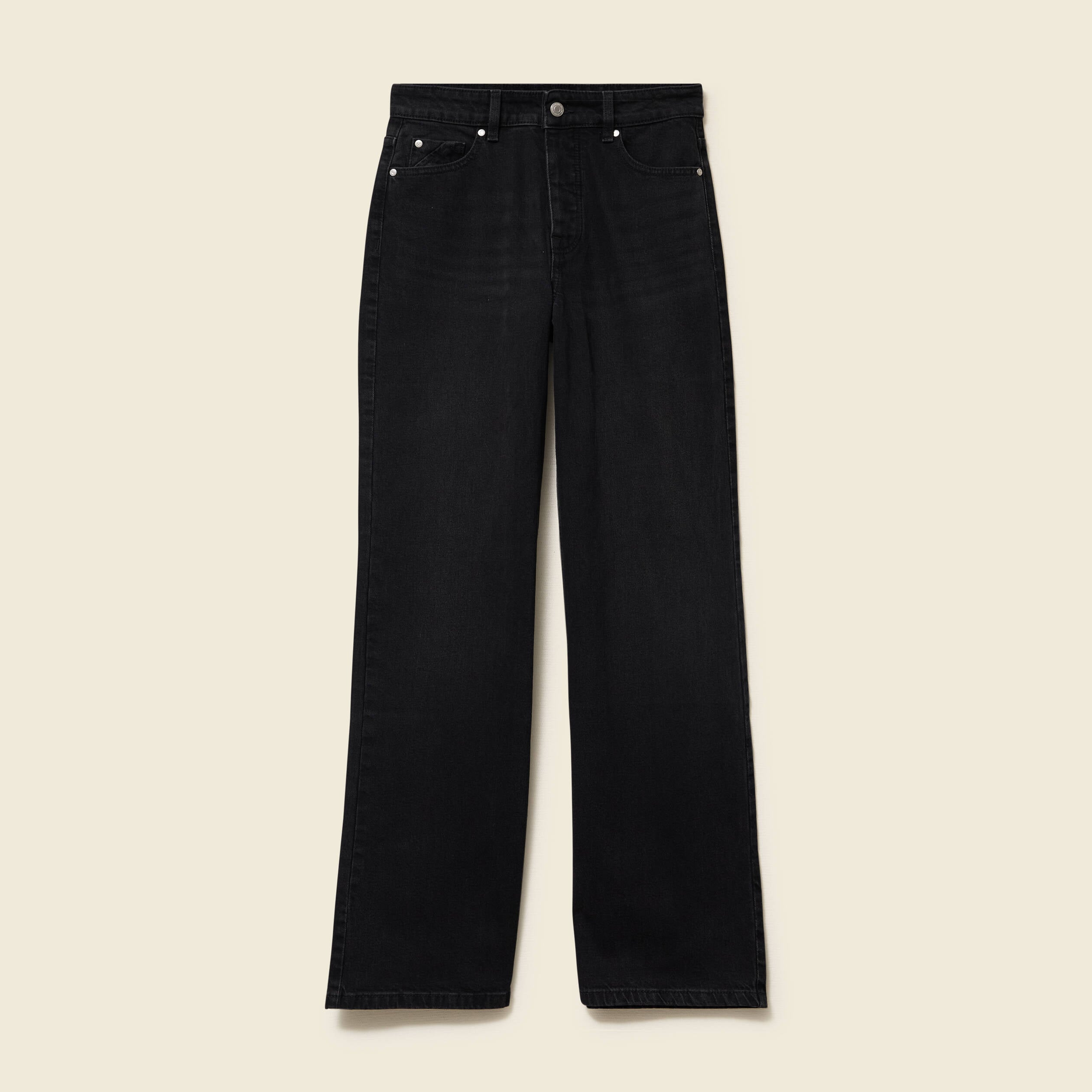 Jeans large taille haute denim noir femme