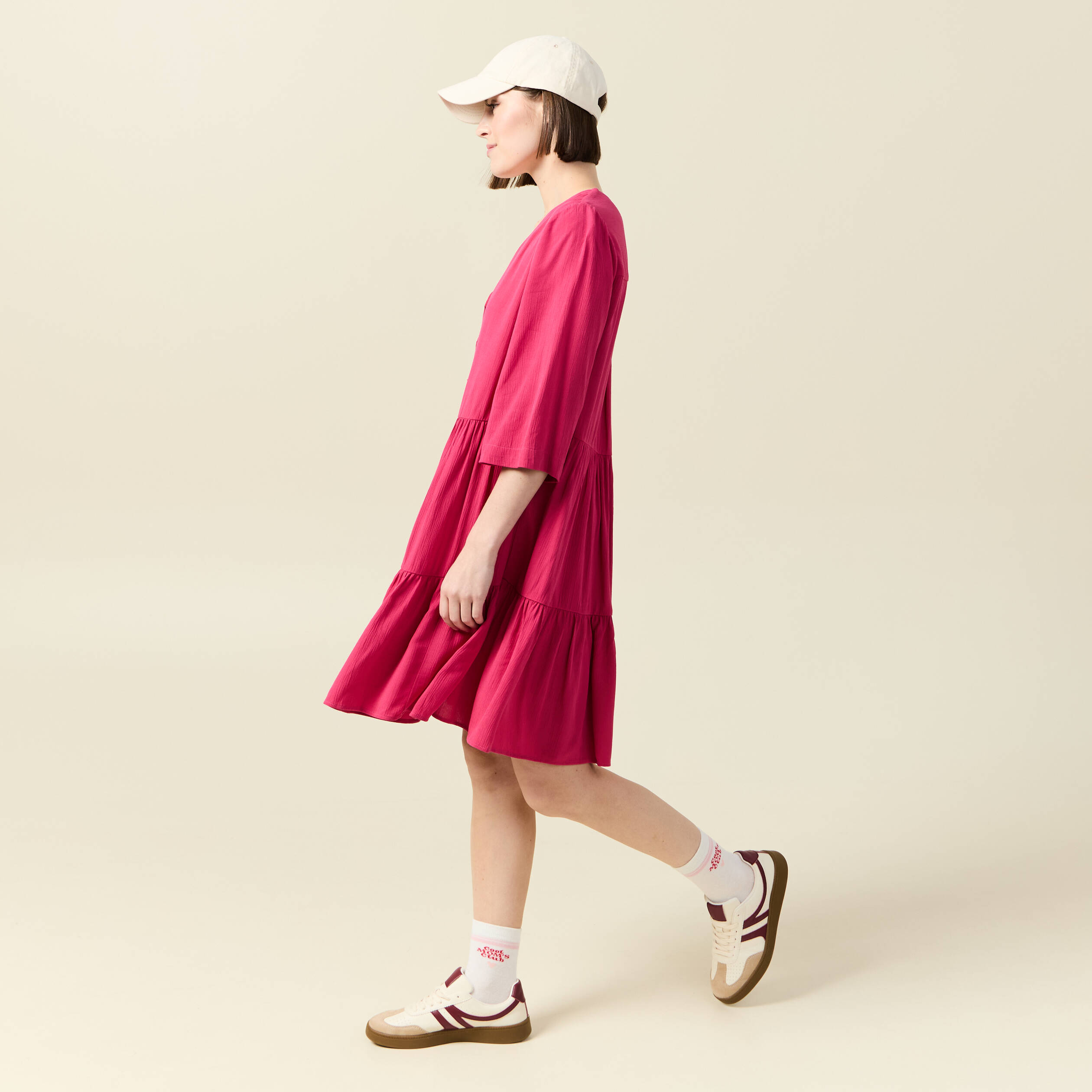 robe evasee manches 34 rose framboise femme Robe évasée manches 3/4 rose framboise femme