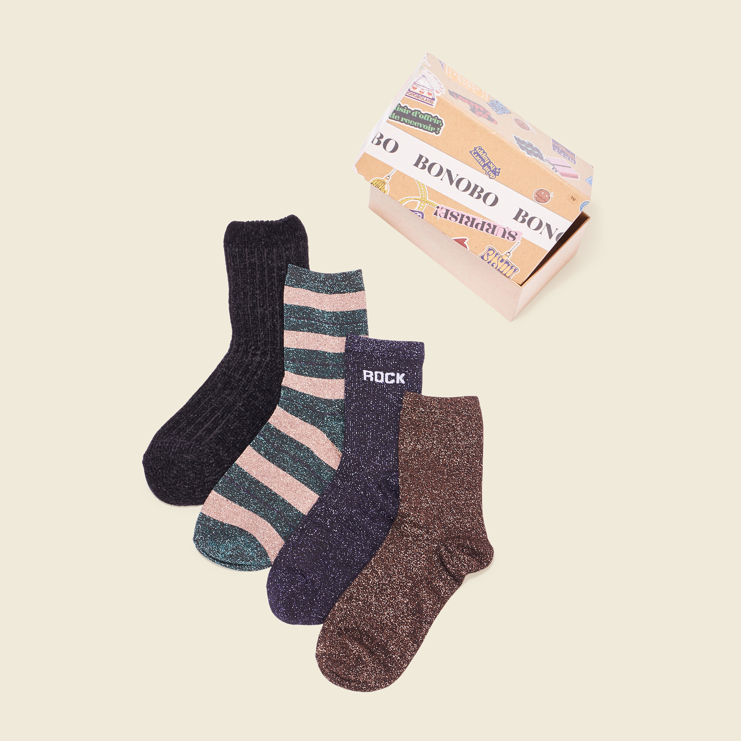 Lot 4 paires chaussettes multicolore femme
