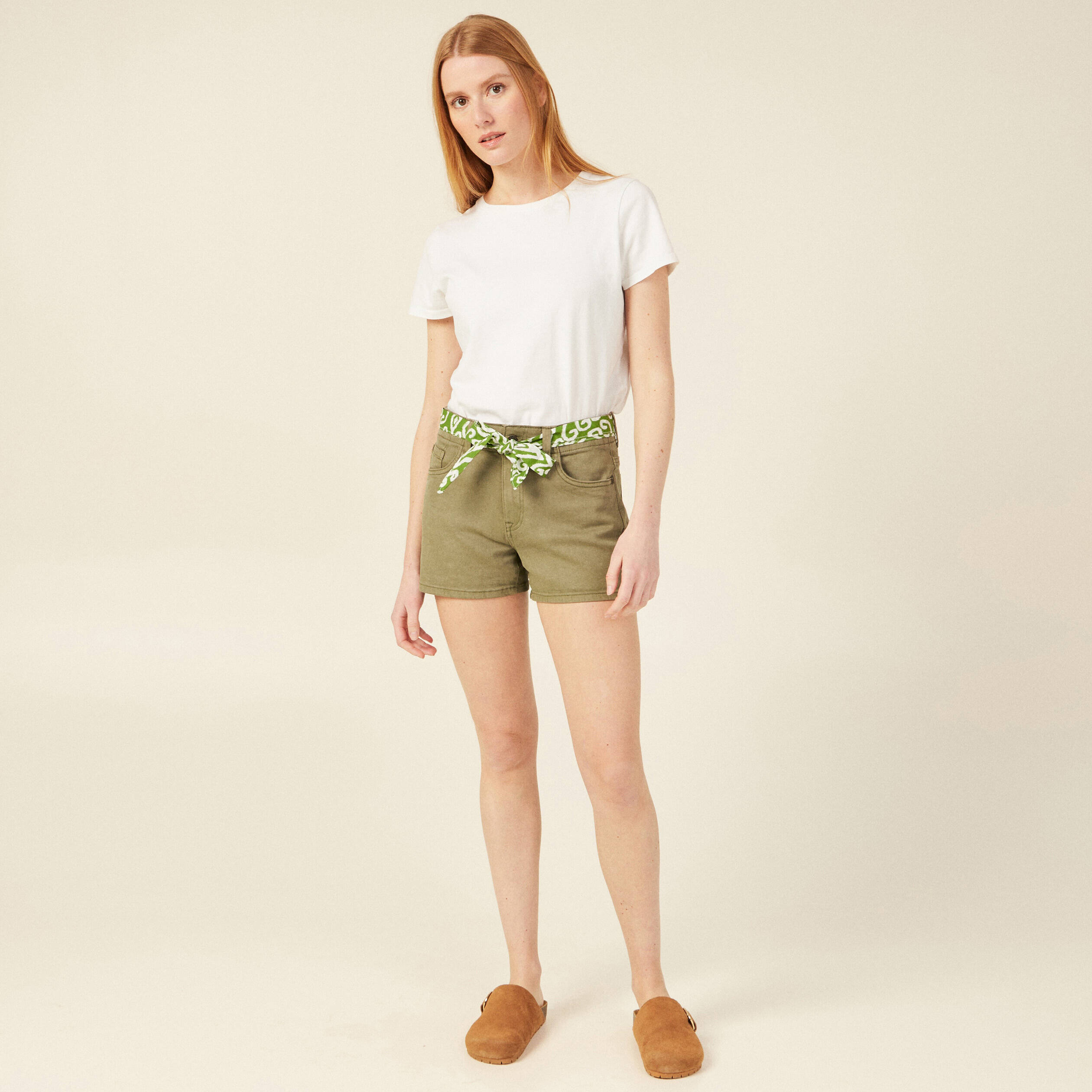 short straight ceinture jean vert kaki femme Short straight ceinturé jean vert kaki femme