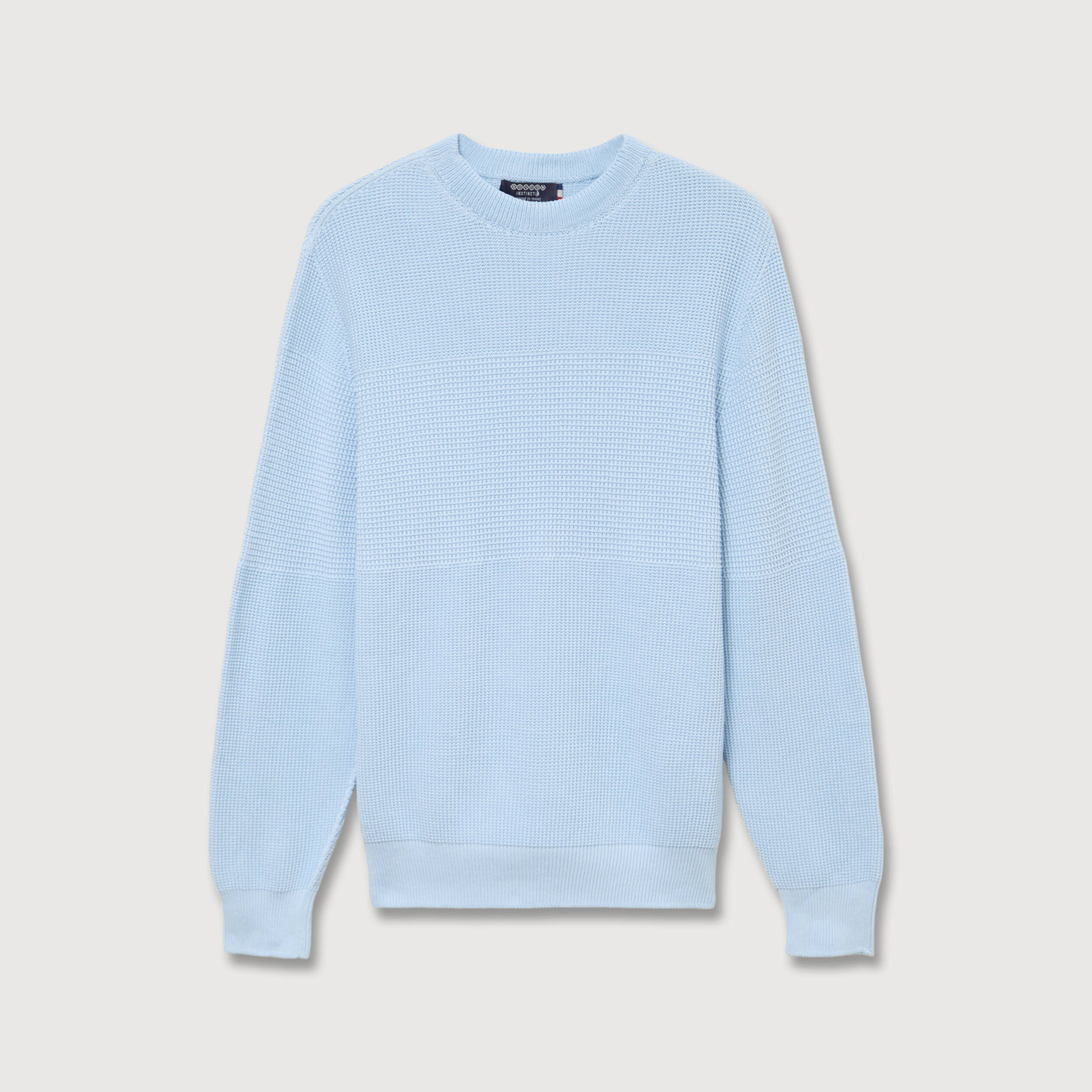Pull col rond manches longues en coton bleu ciel homme