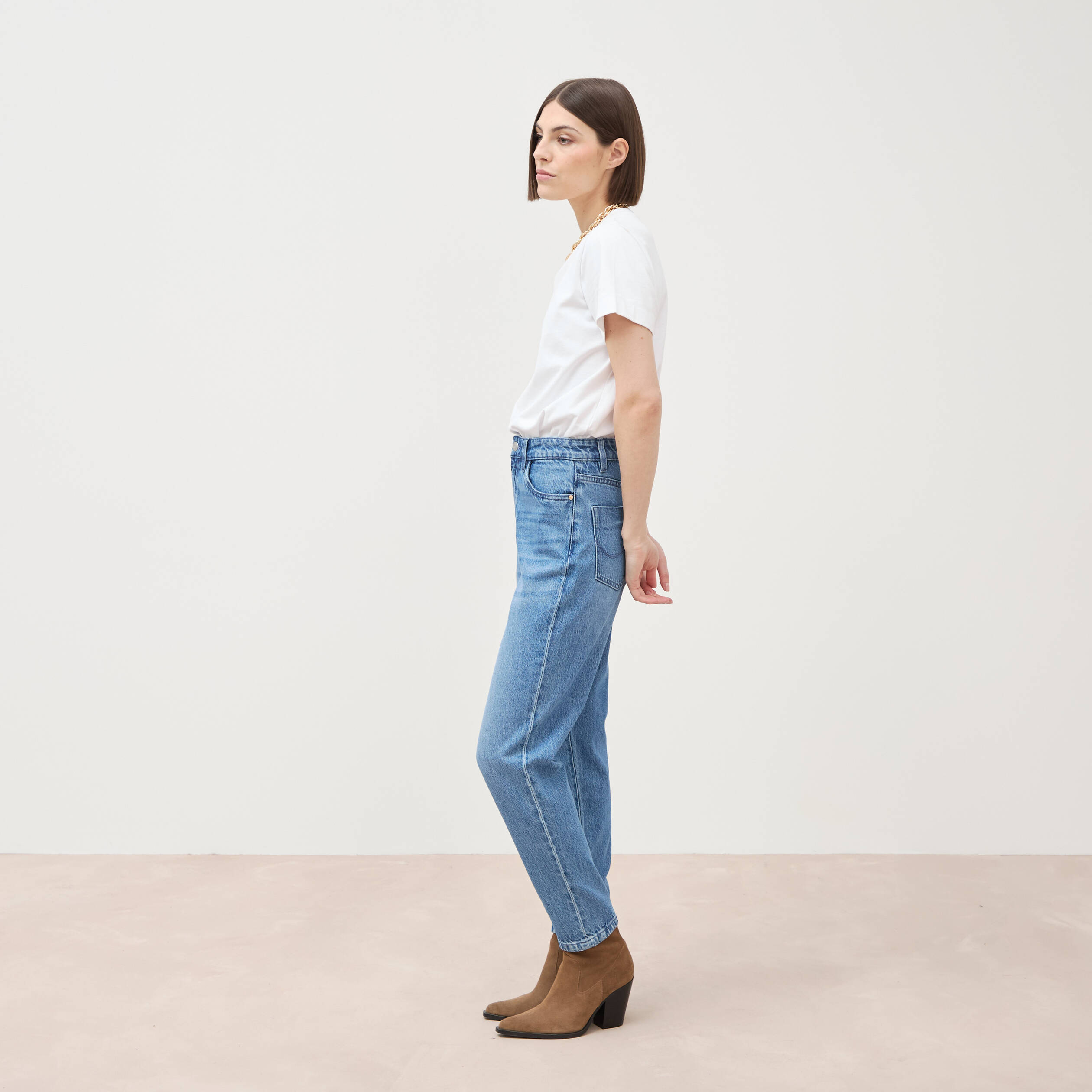 Jeans mom 7/8&egrave;me denim used femme