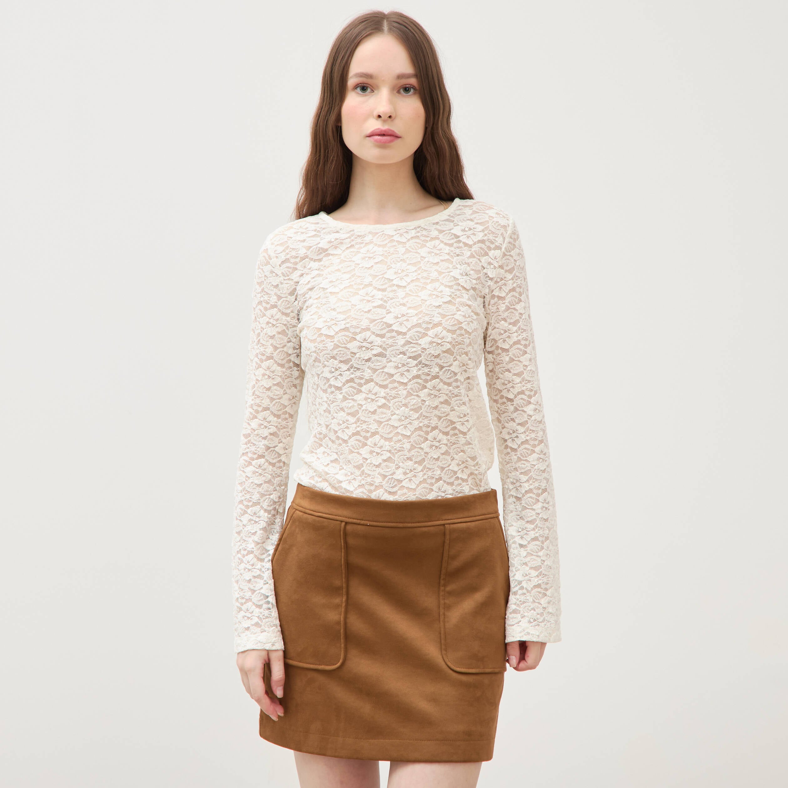 Mini-jupe doubl&eacute;e marron femme