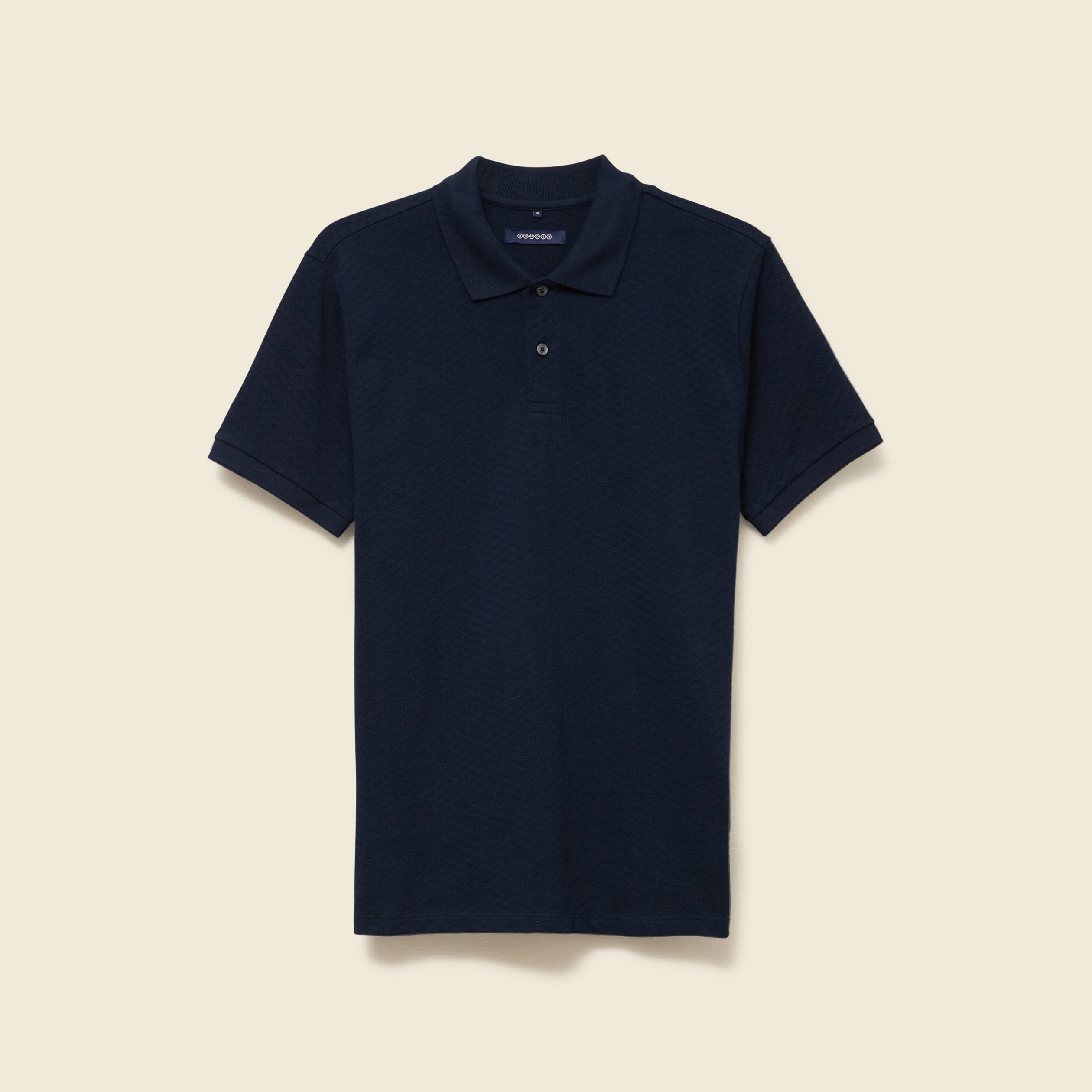Polo cintr&eacute; en coton manches courtes bleu marine homme