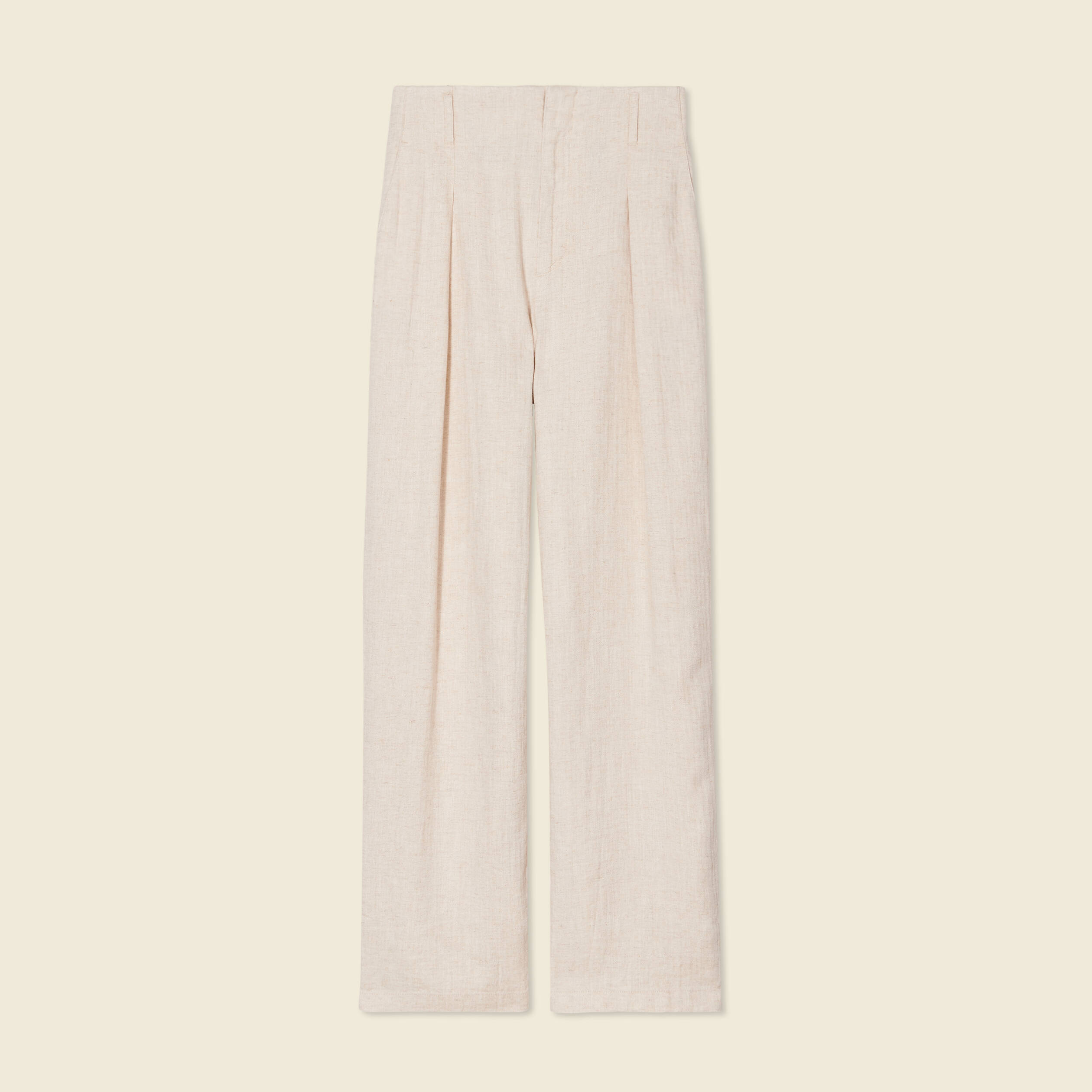 Pantalon large taille haute sable femme