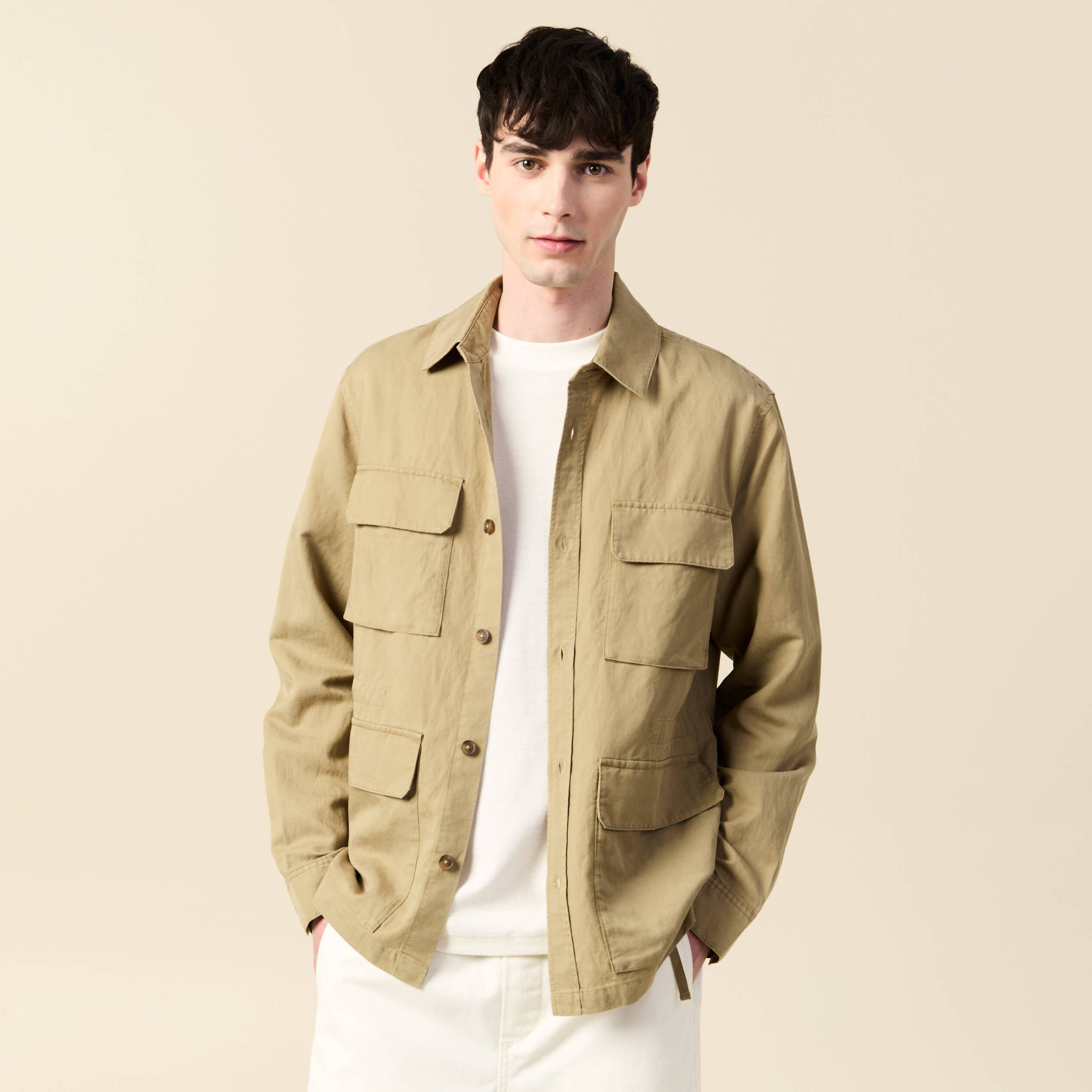 Veste oversize poches rabat taupe homme