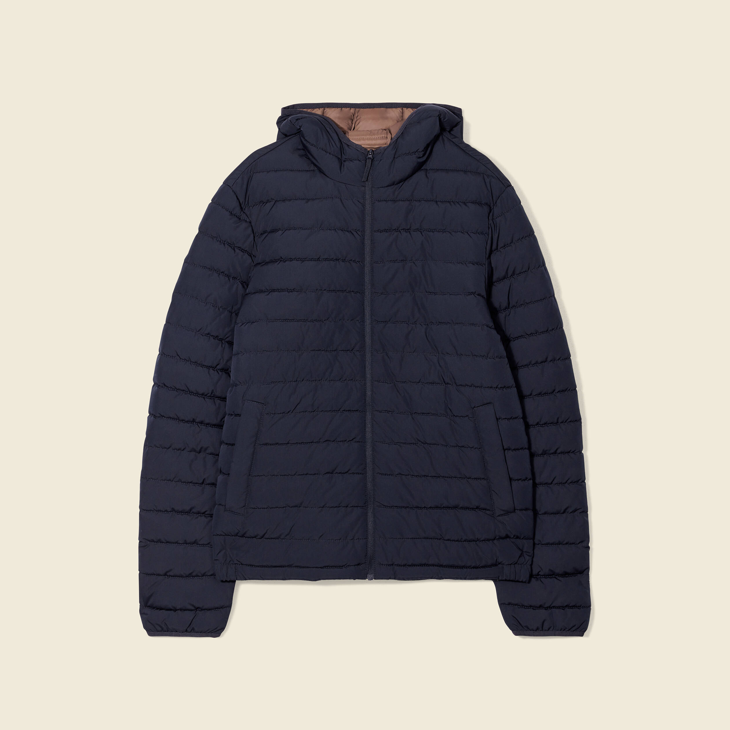 Doudoune droite à capuche bleu marine homme