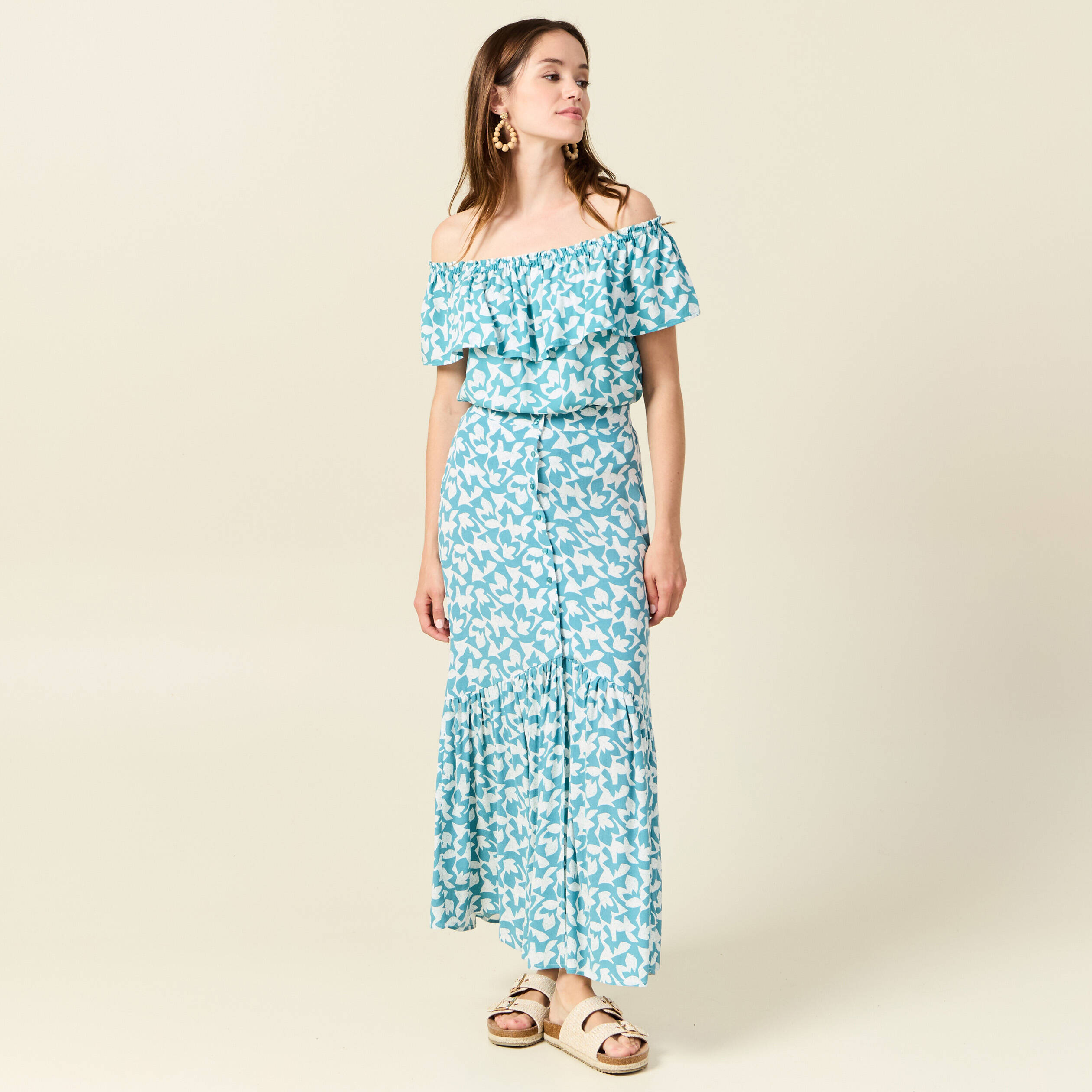 jupe longue evasee fluide blanc femme Jupe longue évasée fluide blanc femme
