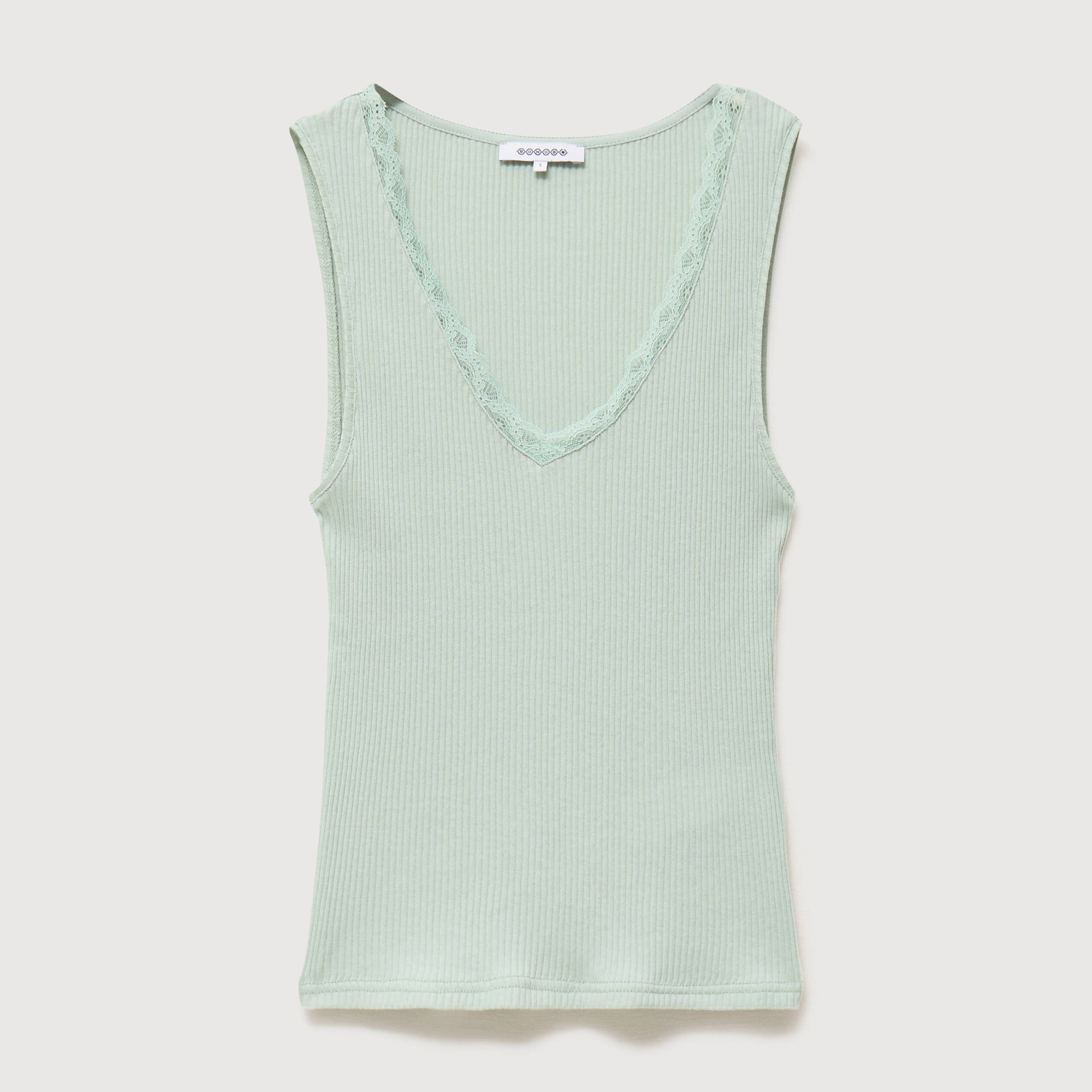 D&eacute;bardeur col v bretelles dentelle vert pastel femme