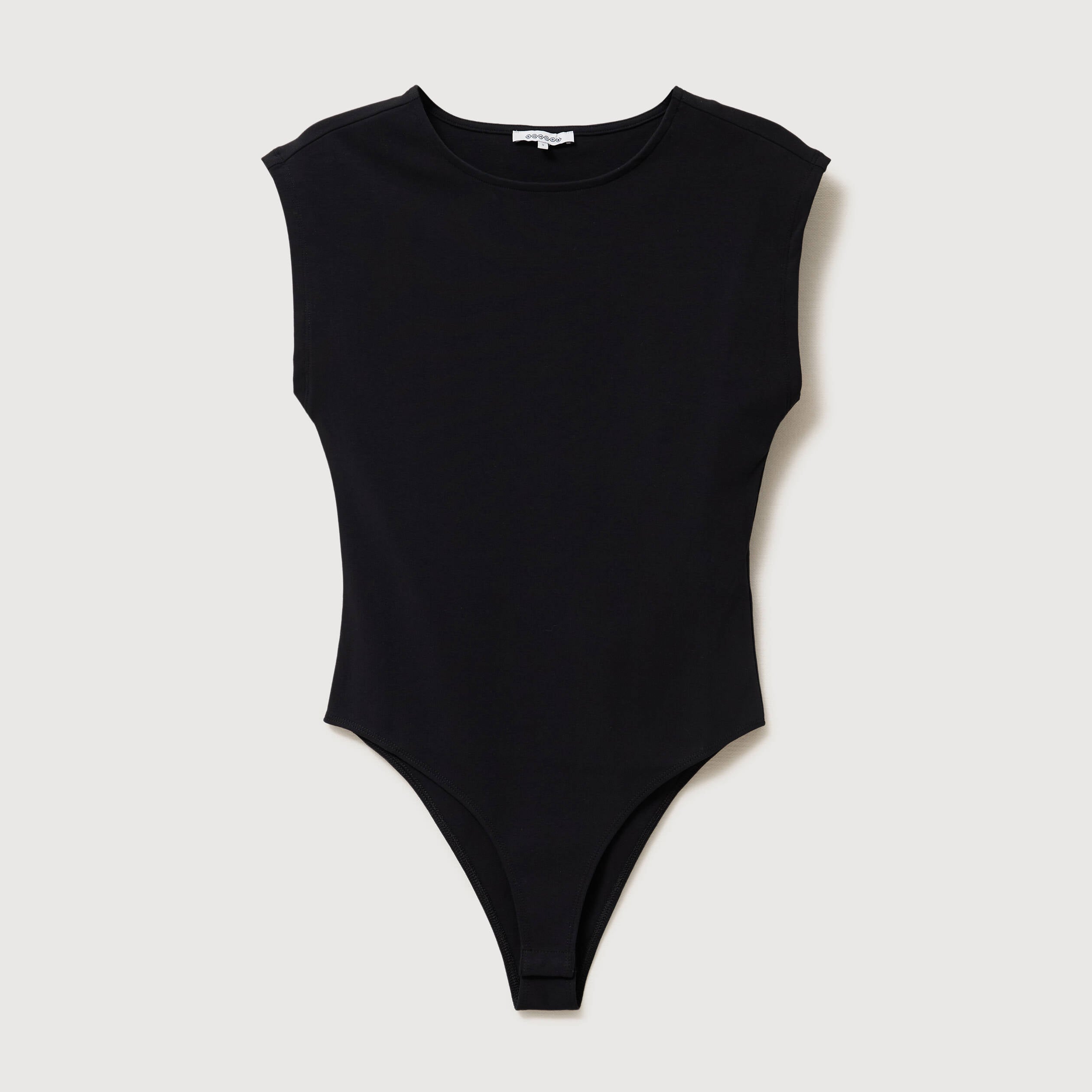 Body ajust&eacute; col rond manches d&eacute;bardeur noir femme