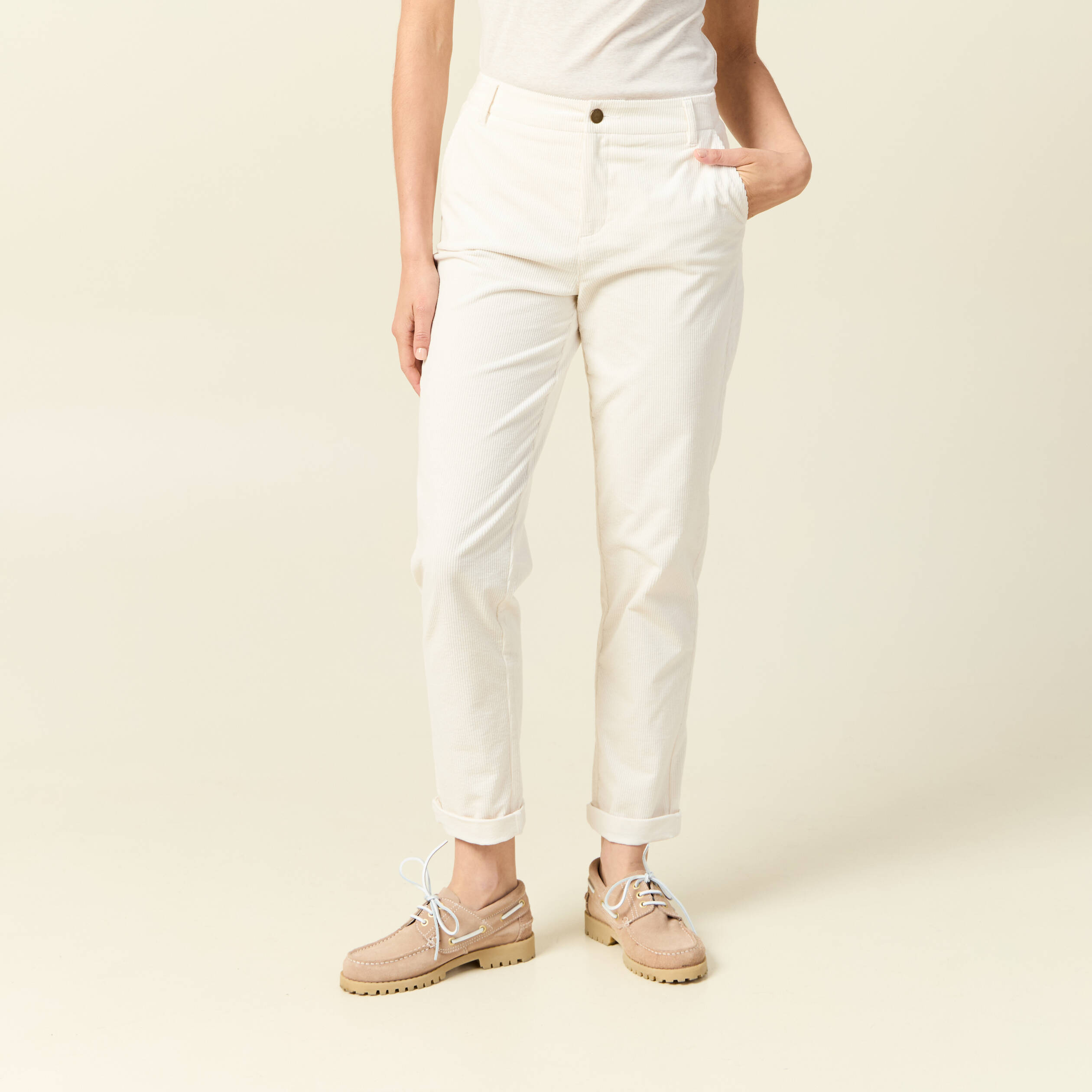 Pantalon large 7/8ème taille haute ecru femme Vibs