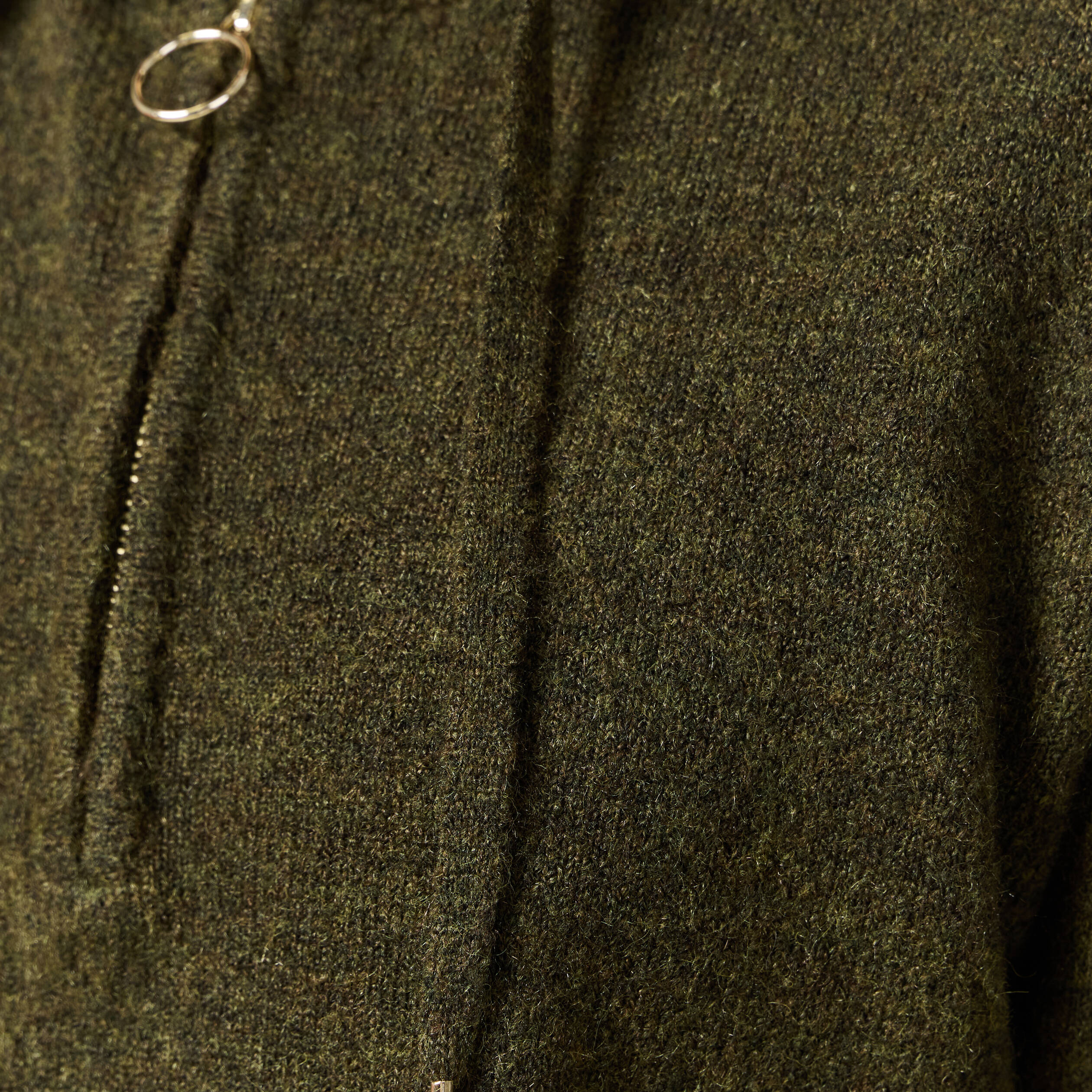 Pull &agrave; capuche zipp&eacute; vert kaki femme