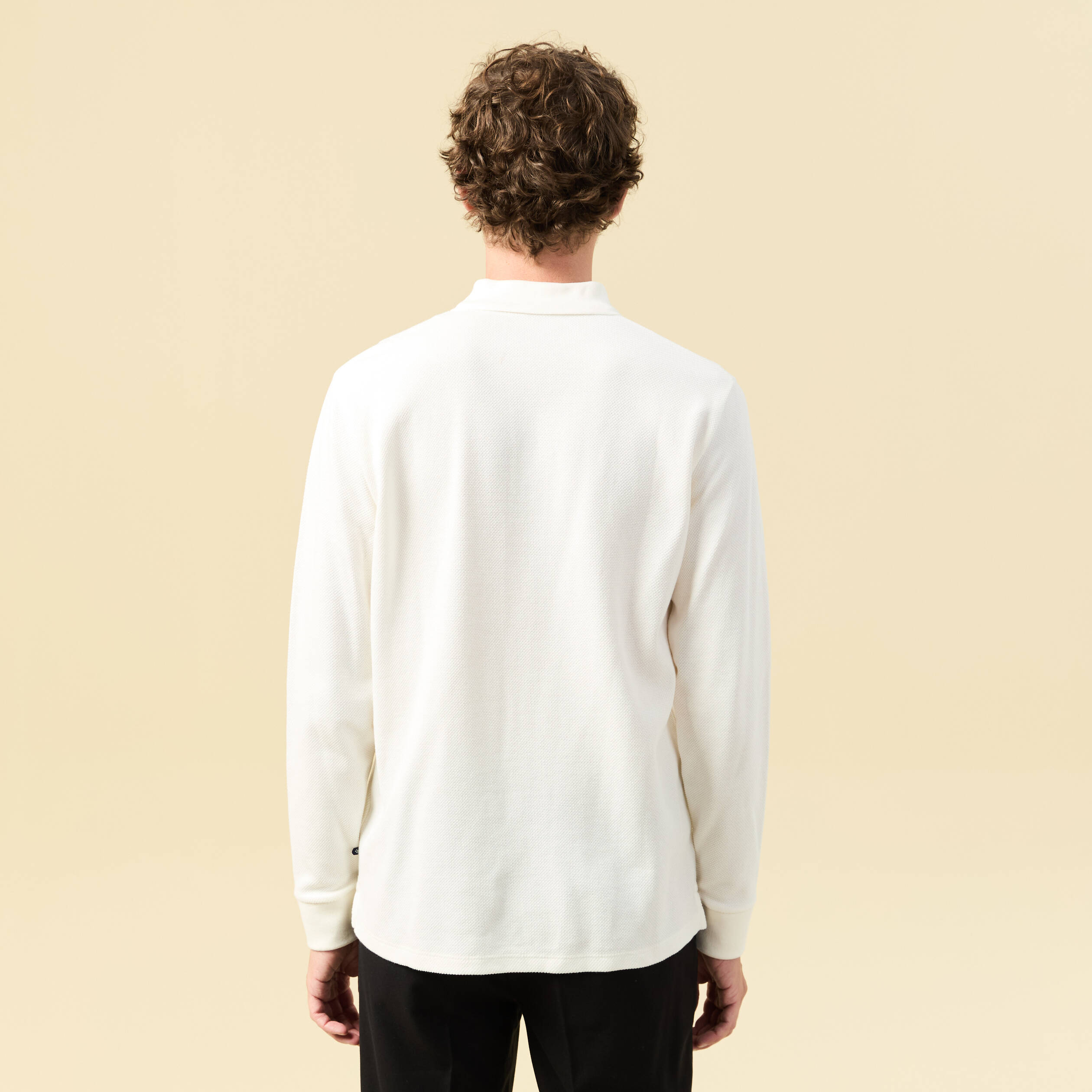 Polo manches longues en coton ecru homme