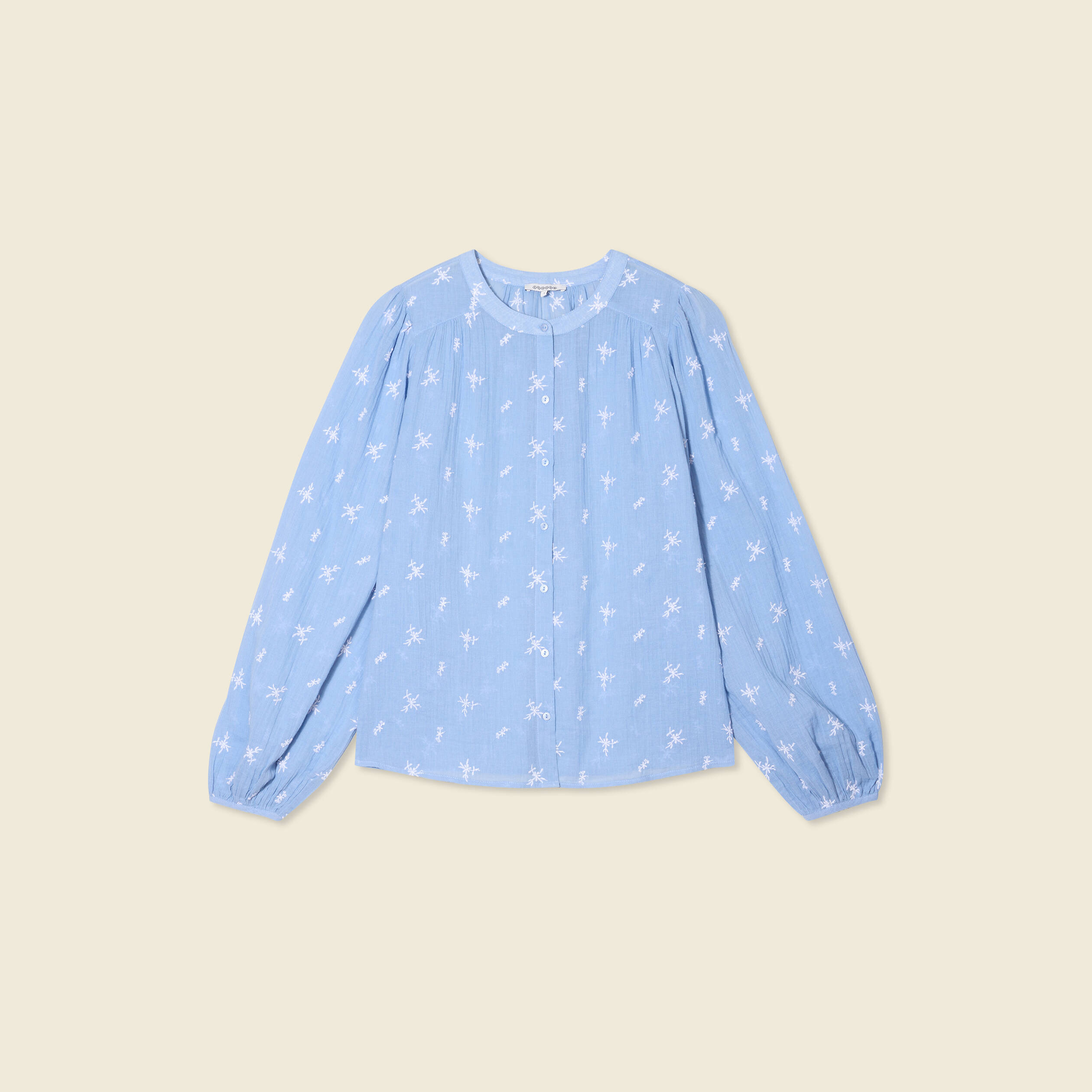 blouse manches longues brodee bleu ciel femme Blouse manches longues brodée bleu ciel femme