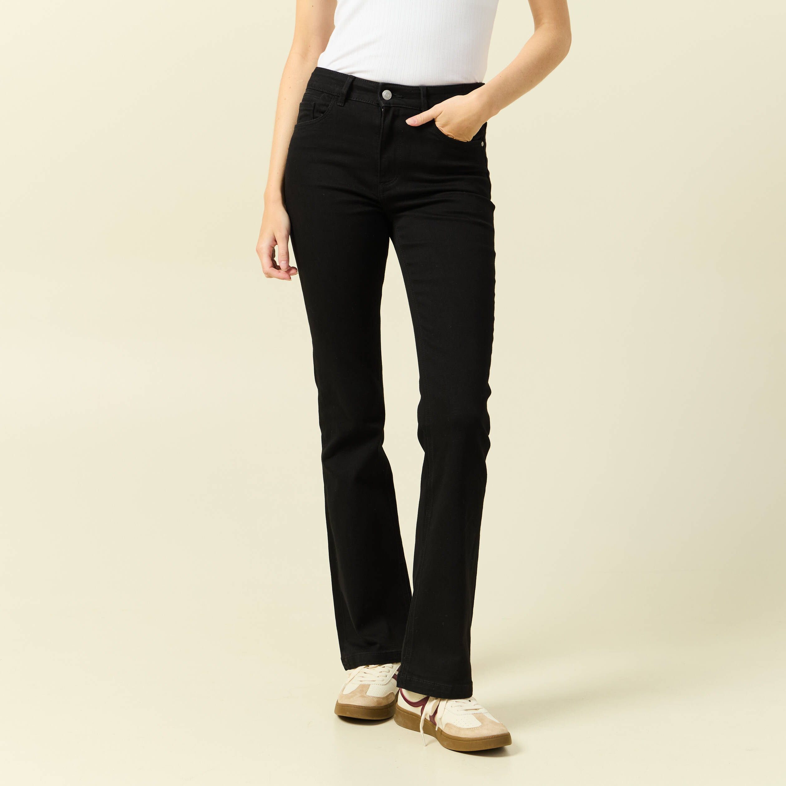 Jeans bootcut taille haute denim noir femme
