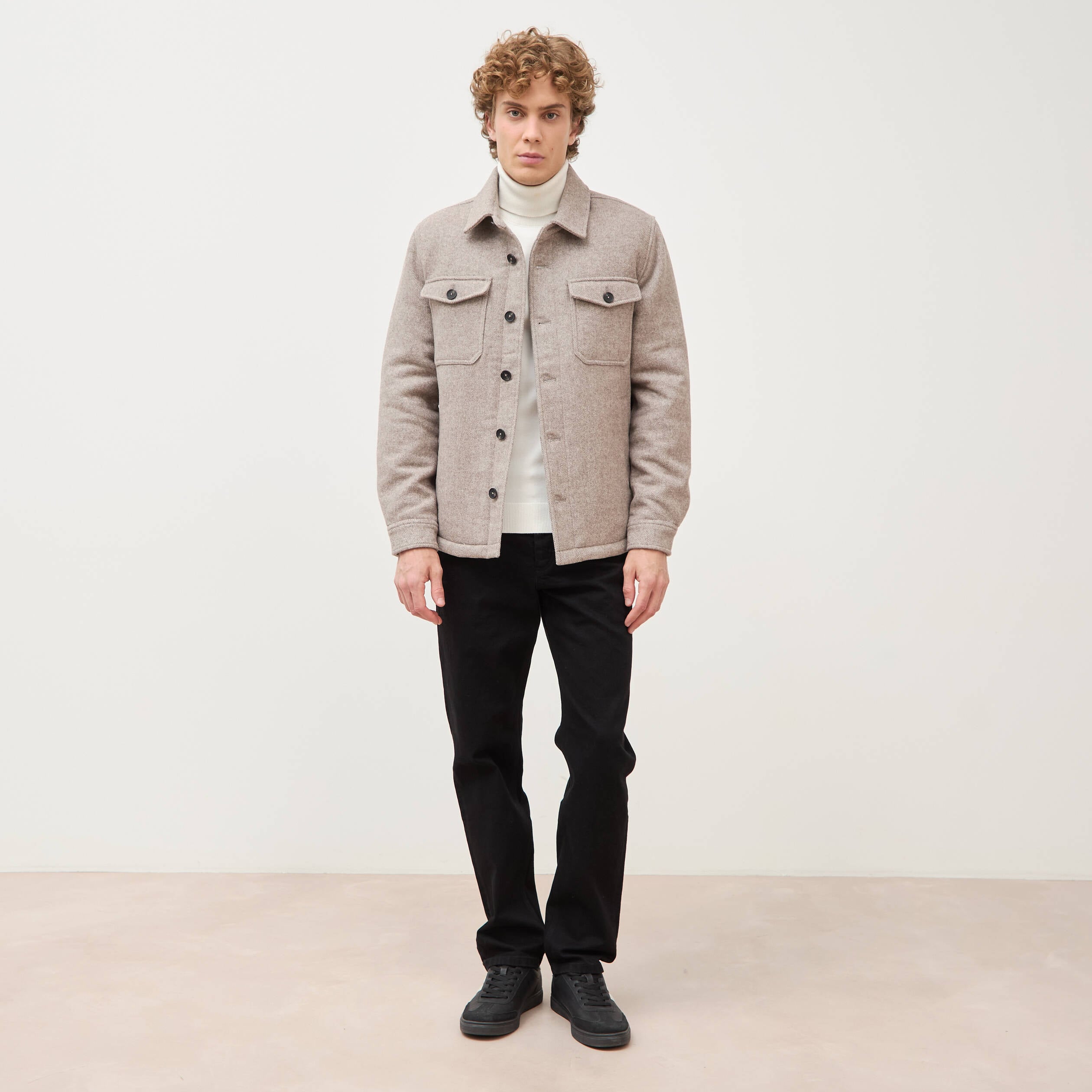 Surchemise boutonn&eacute;e beige homme