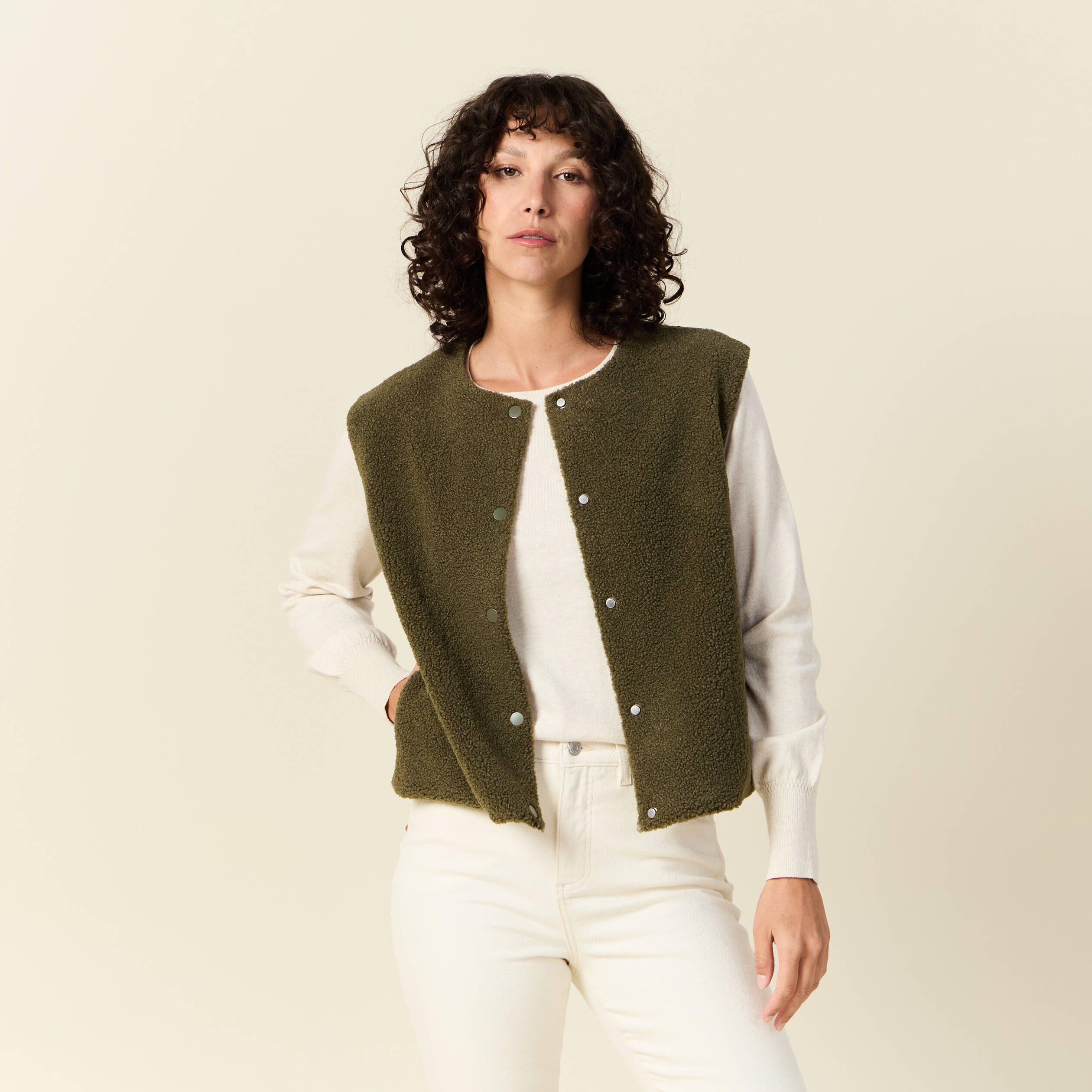 Gilet sans manches vert kaki femme