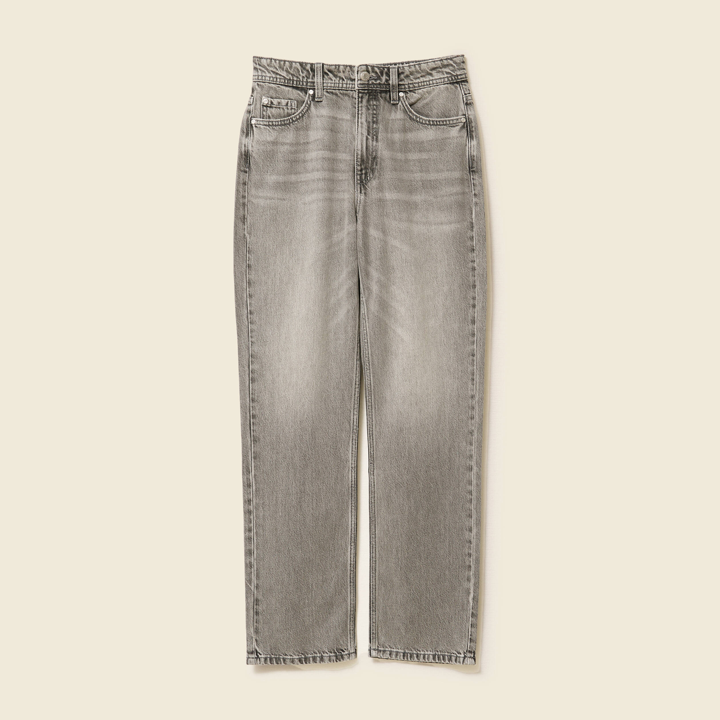 Jeans straight taille haute 7/8&egrave;me denim gris clair femme