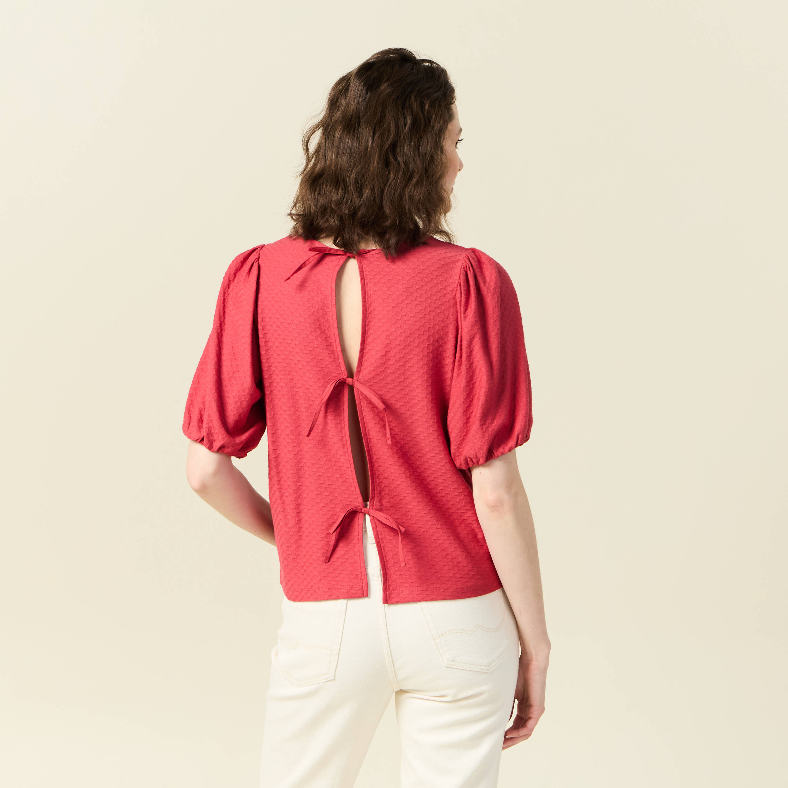 T-shirt manches courtes rouge fonc&eacute; femme