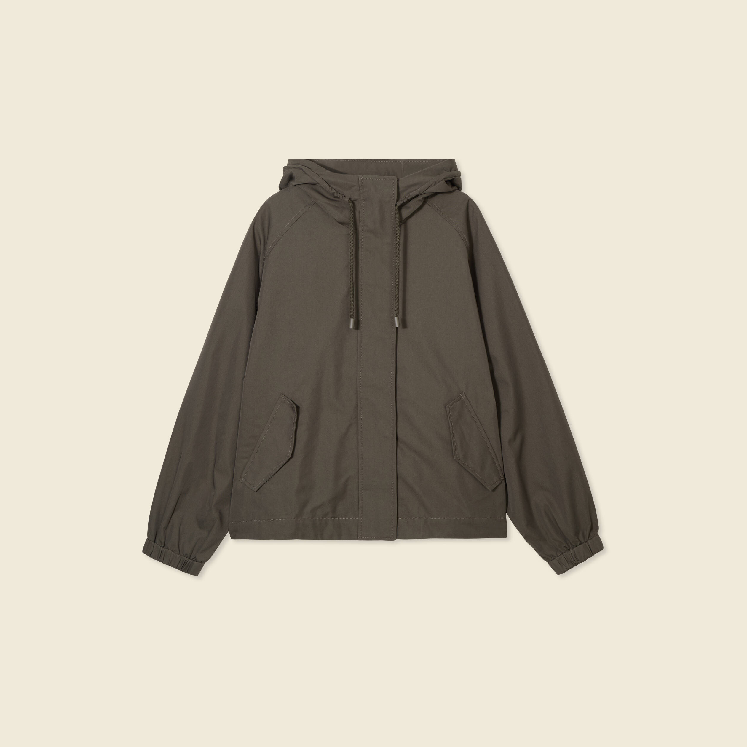 Parka oversize d&eacute;perlante &agrave; capuche vert kaki femme