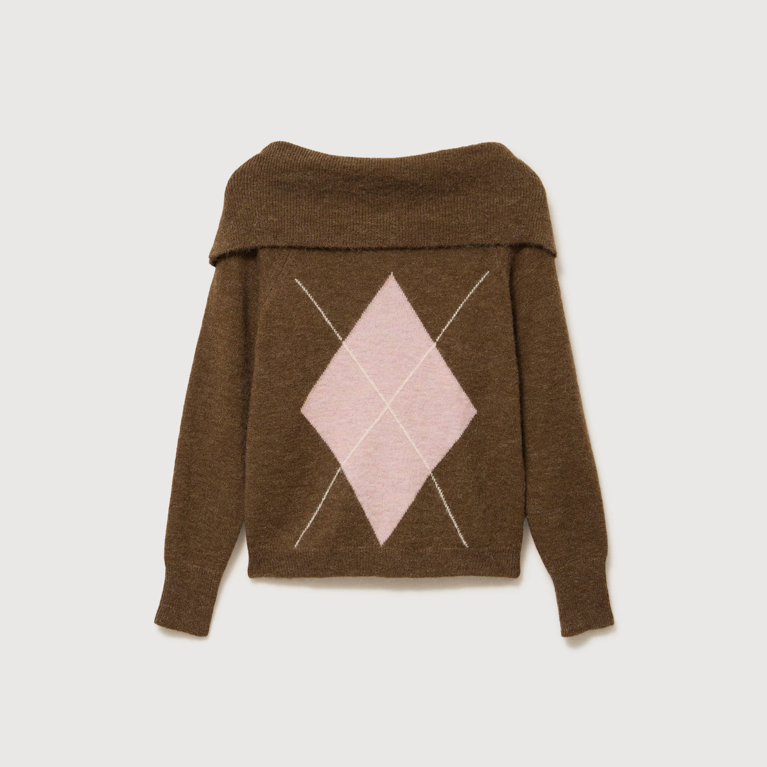 Pull droit manches longues bardot marron femme