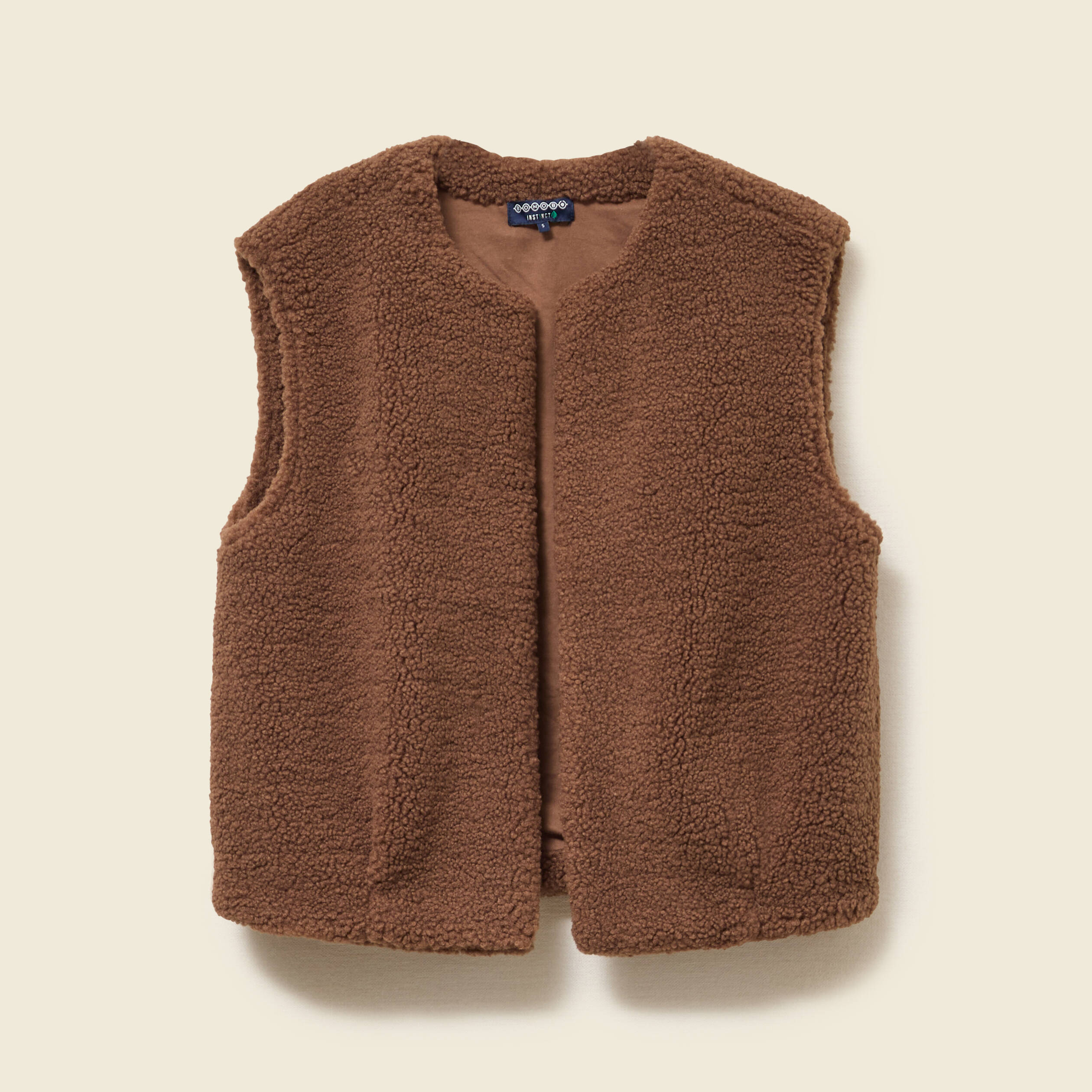 Gilet sans manches bouclette col rond marron femme