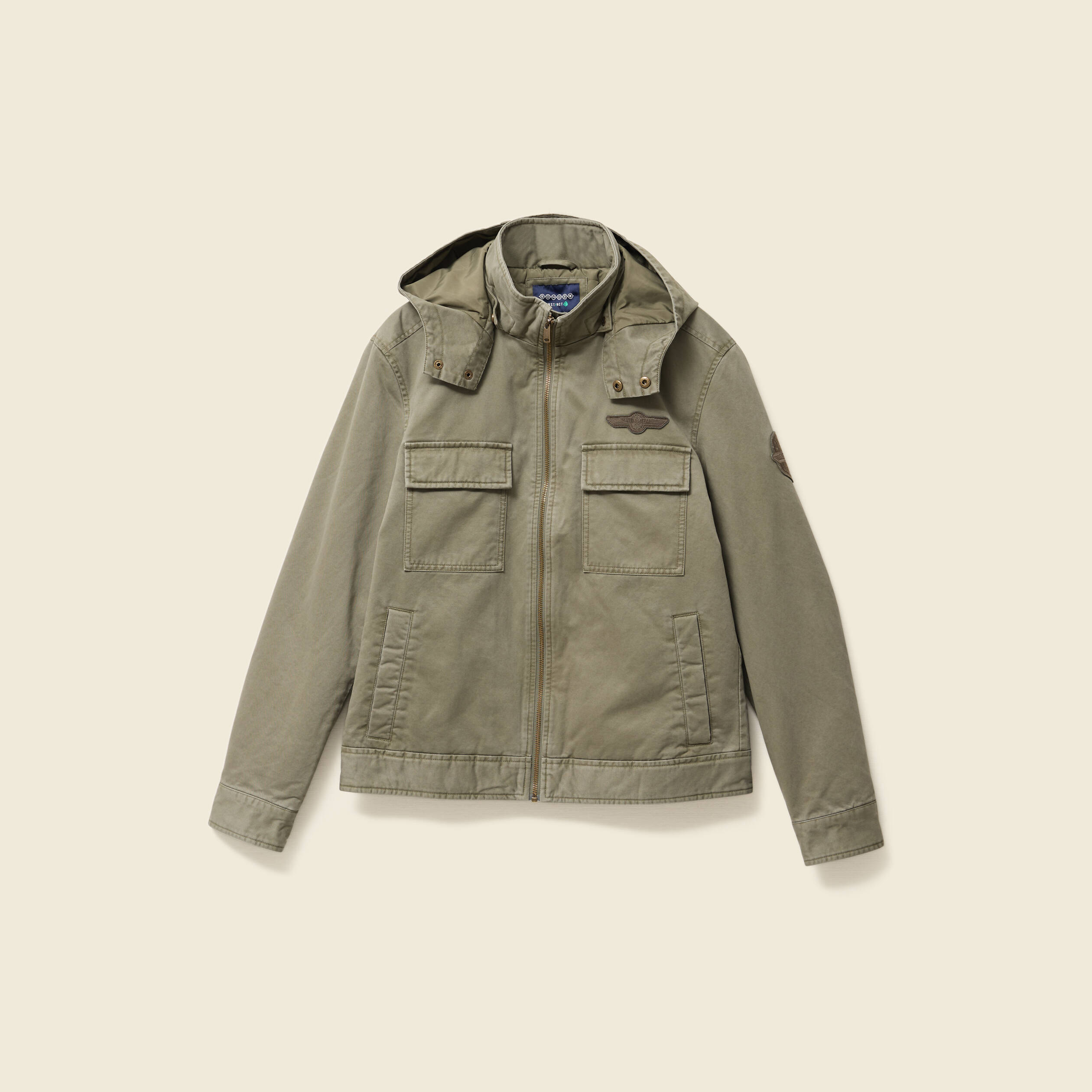 Blouson col montant &agrave; capuche vert kaki homme