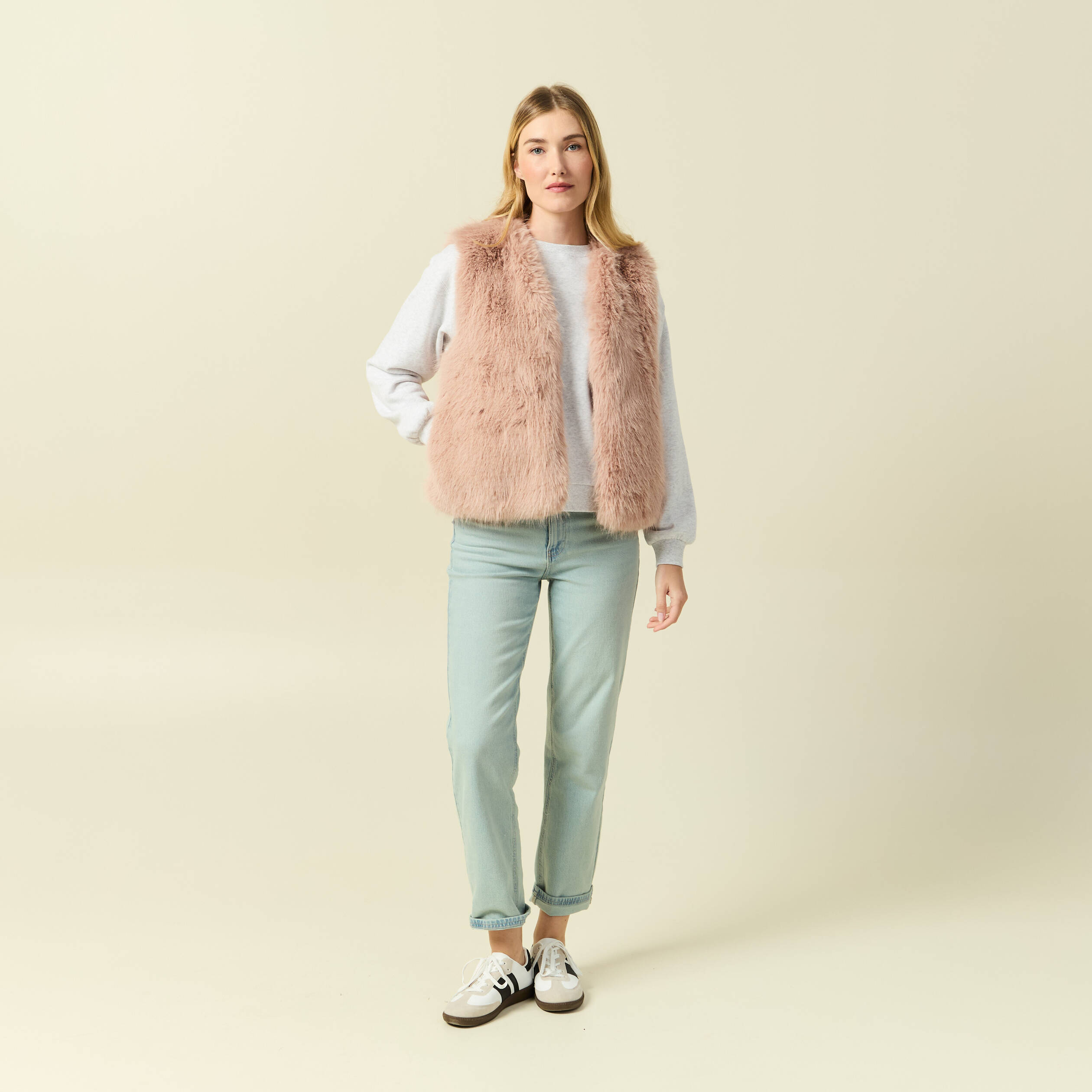 Veste fausse fourrure avec doublure vieux rose femme